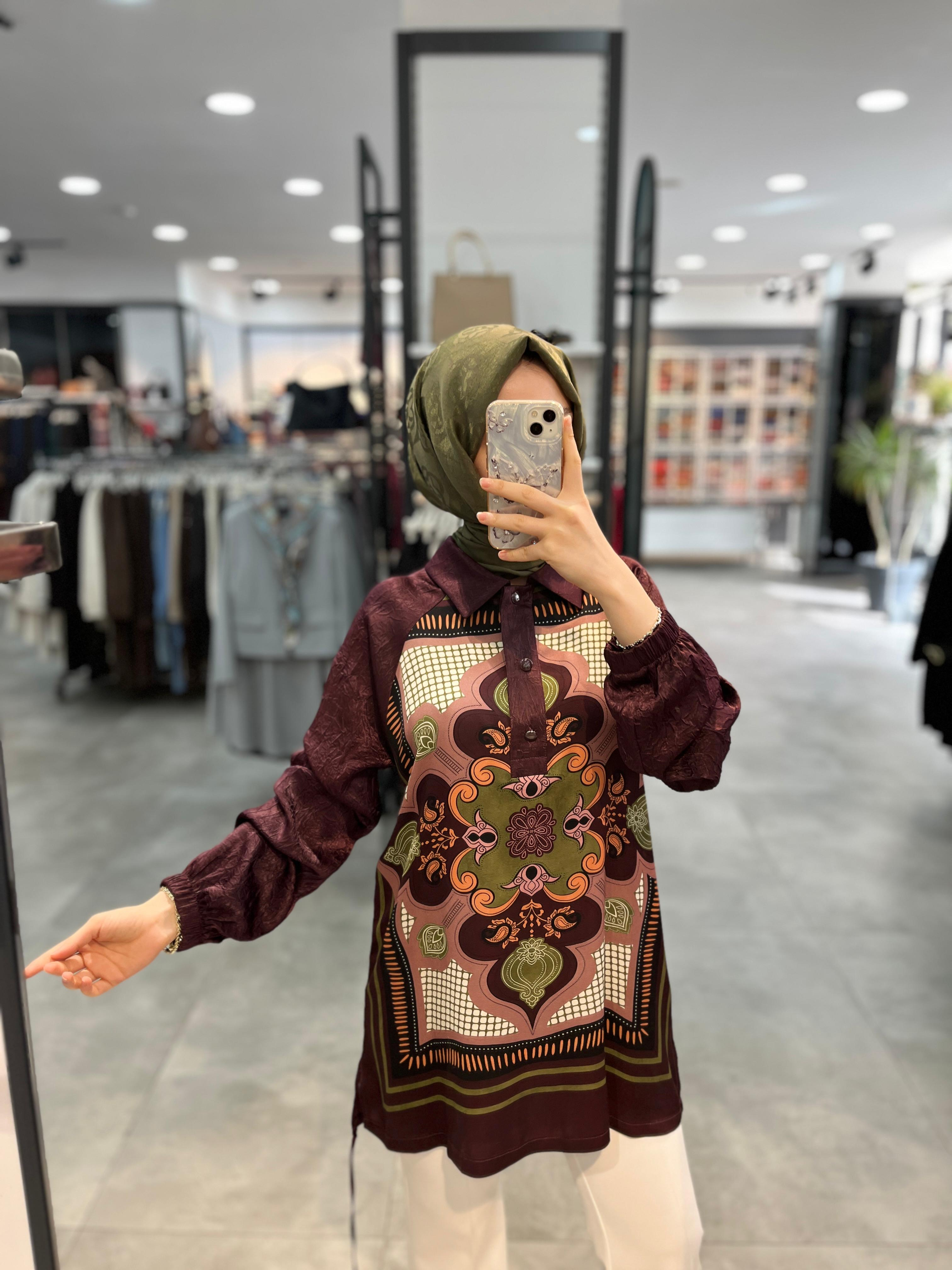 Fuat Gürşen Önü Desenli Tunik - Bordo