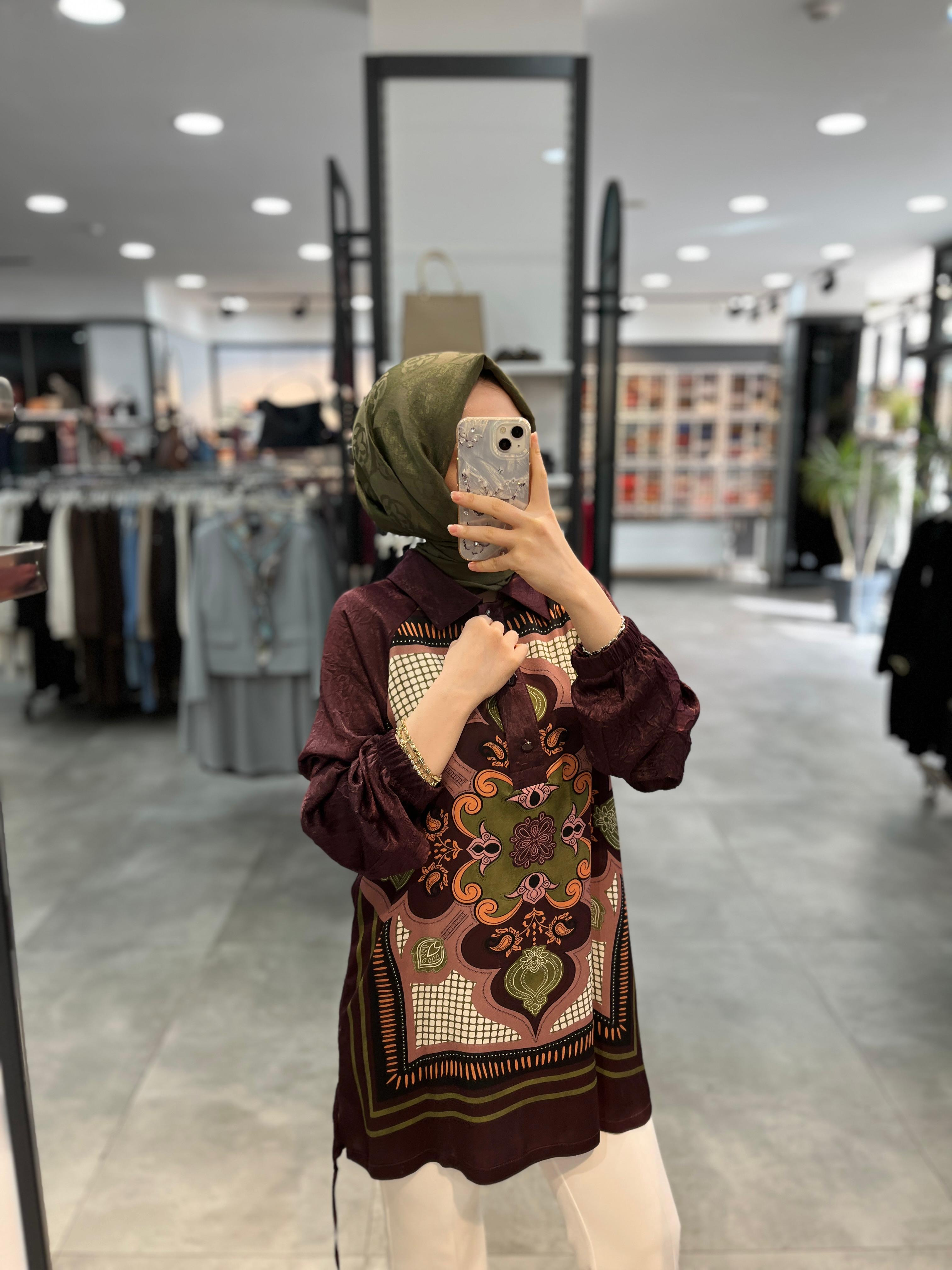 Fuat Gürşen Önü Desenli Tunik - Bordo