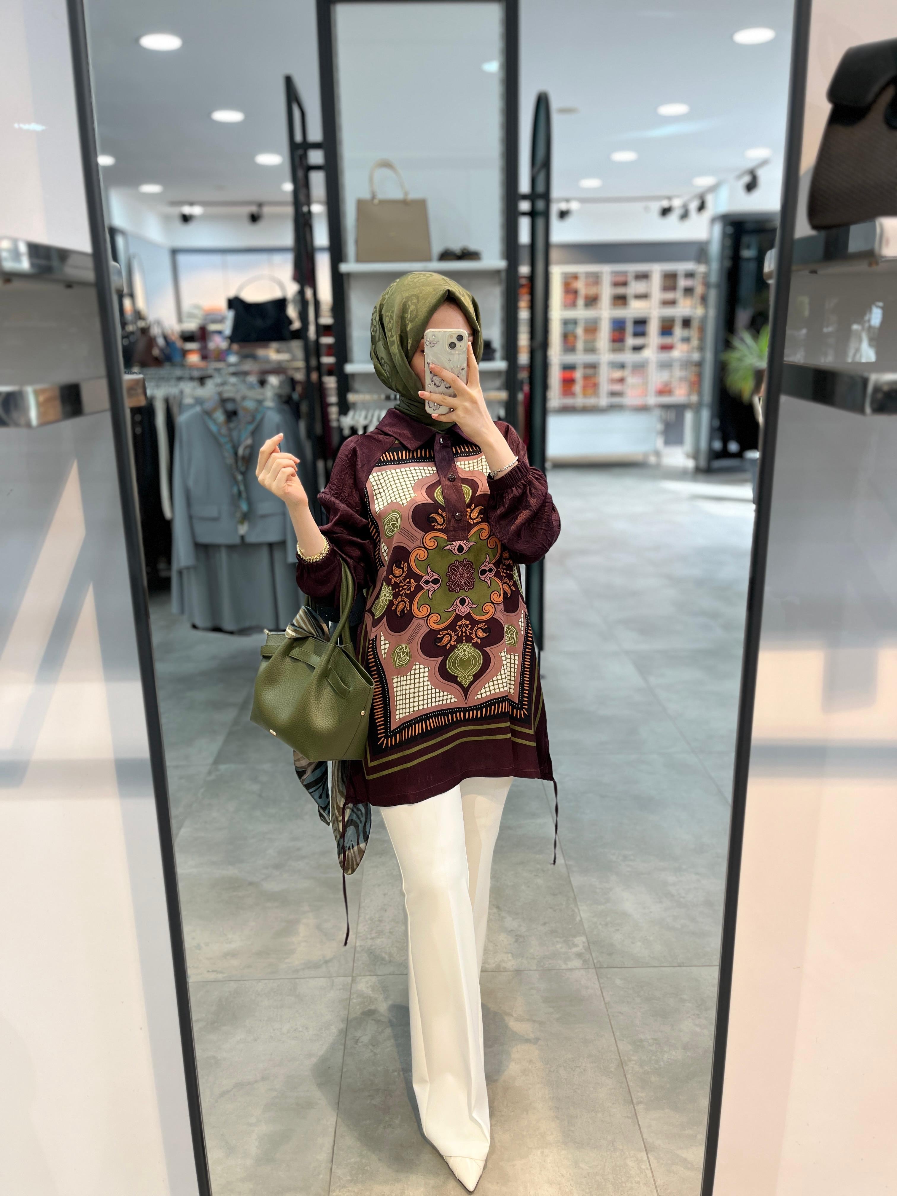 Fuat Gürşen Önü Desenli Tunik - Bordo