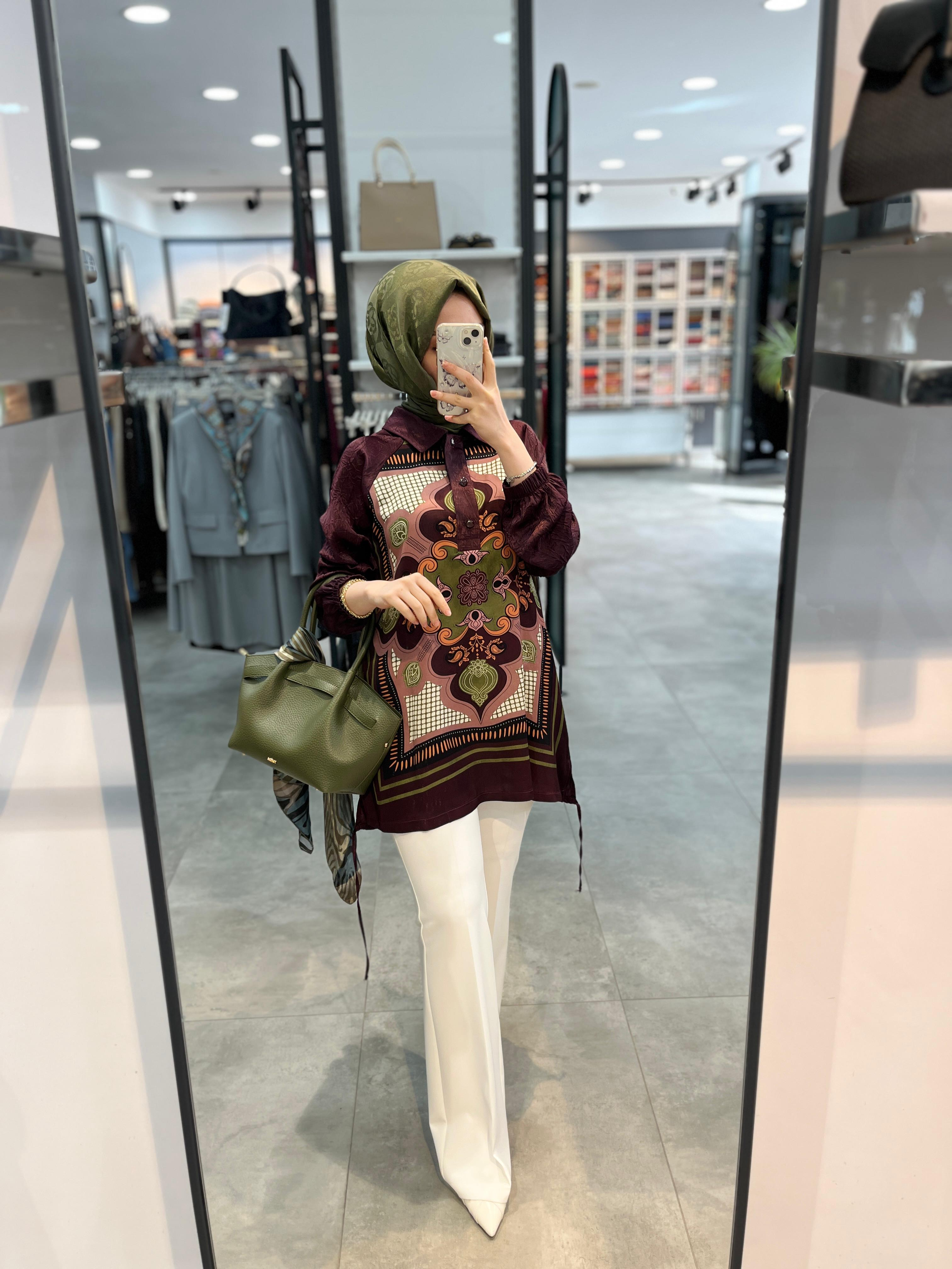 Fuat Gürşen Önü Desenli Tunik - Bordo