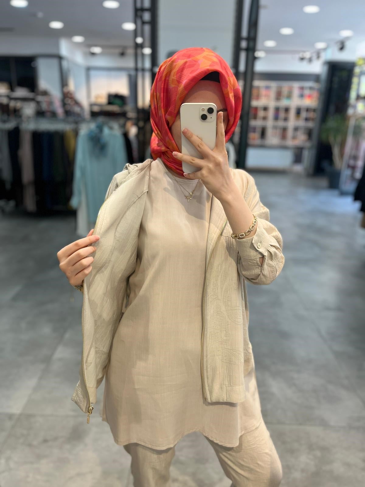 Jenne Desenli Üçlü Takım - Bej