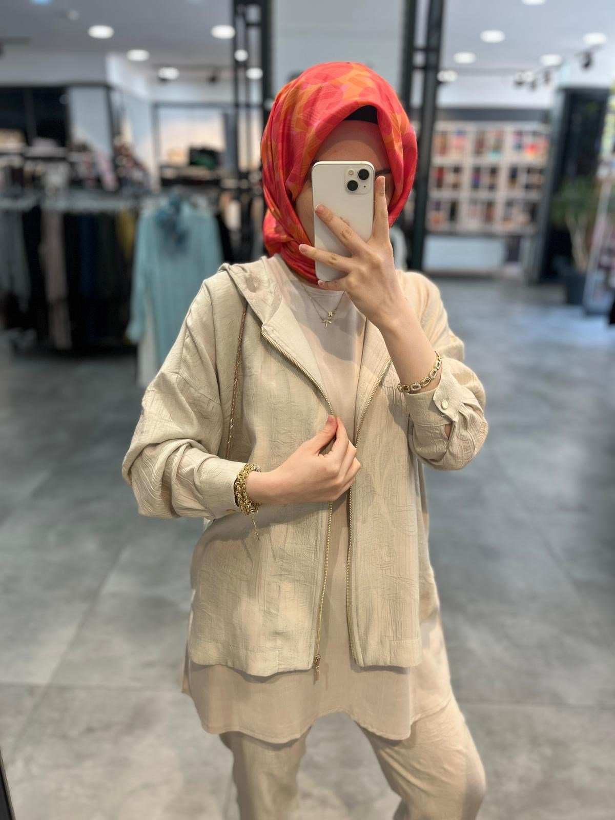 Jenne Desenli Üçlü Takım - Bej