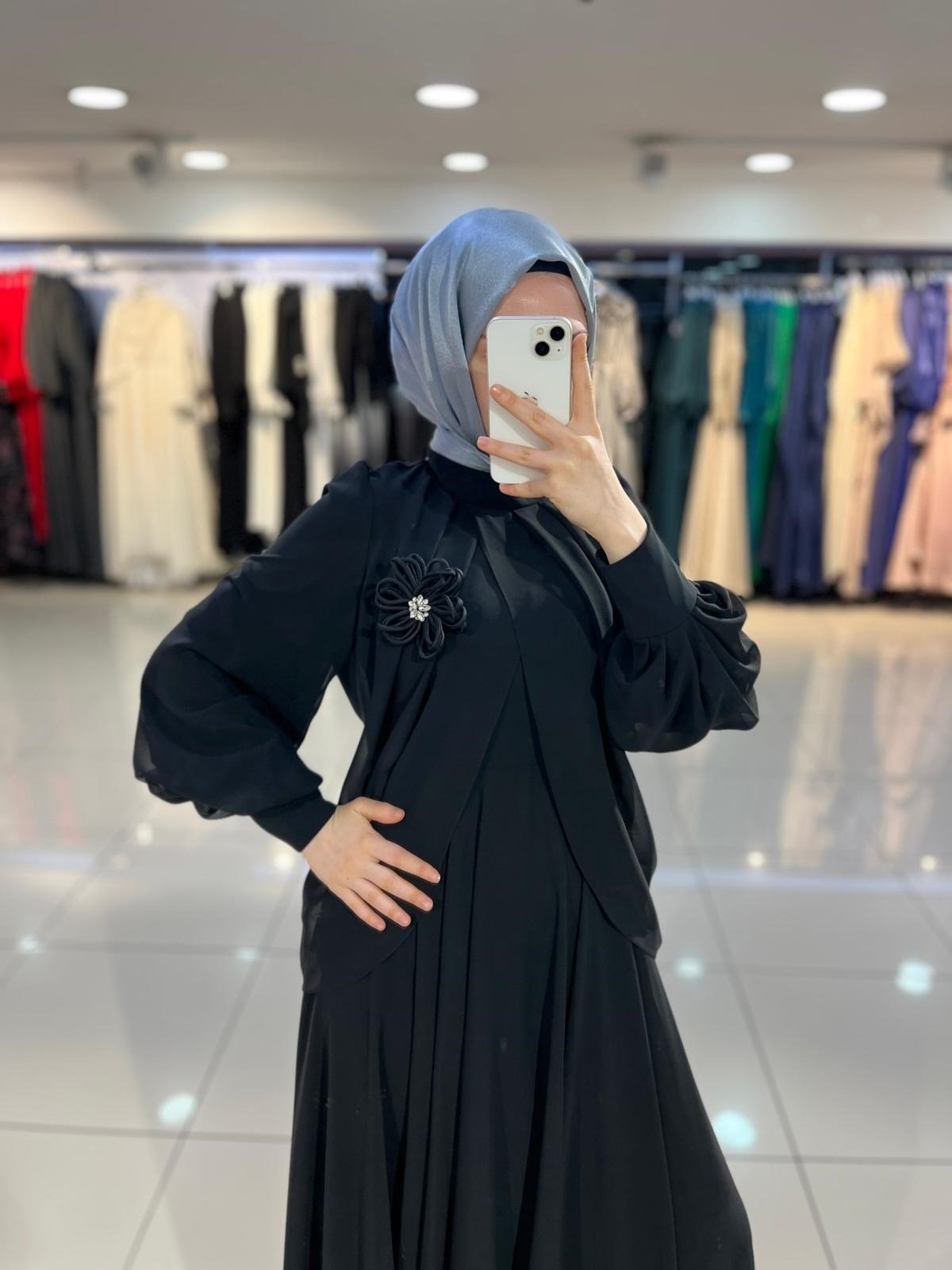 Matex Bolero Detaylı Şifon Kloş Elbise - Siyah