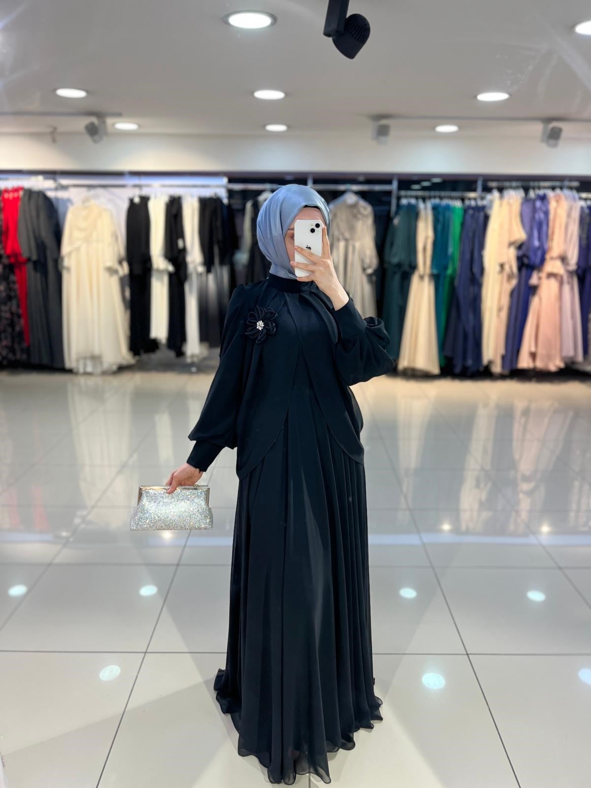 Matex Bolero Detaylı Şifon Kloş Elbise - Siyah
