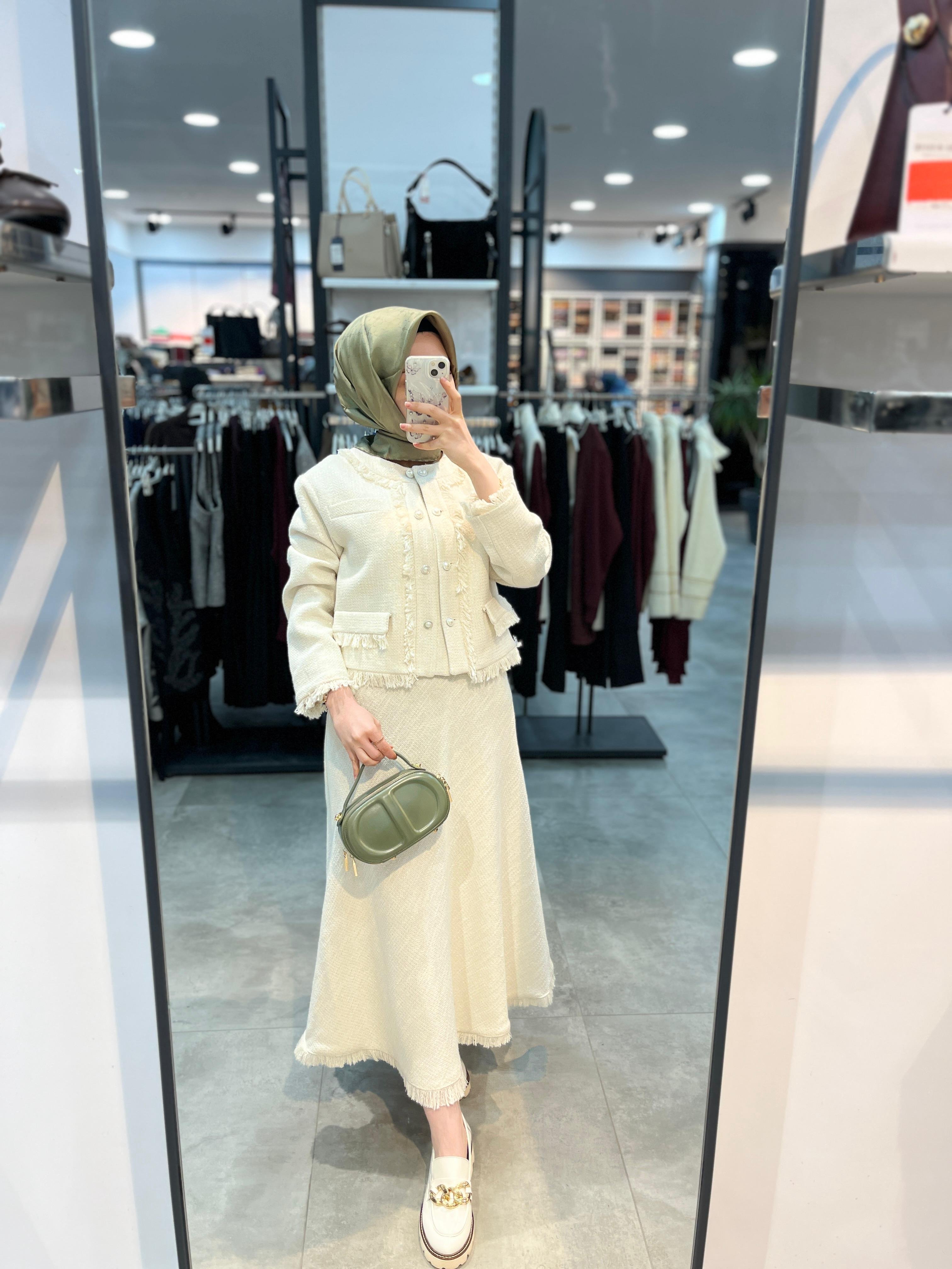 Matex Ceket Etek Chanel Takım - Ekru