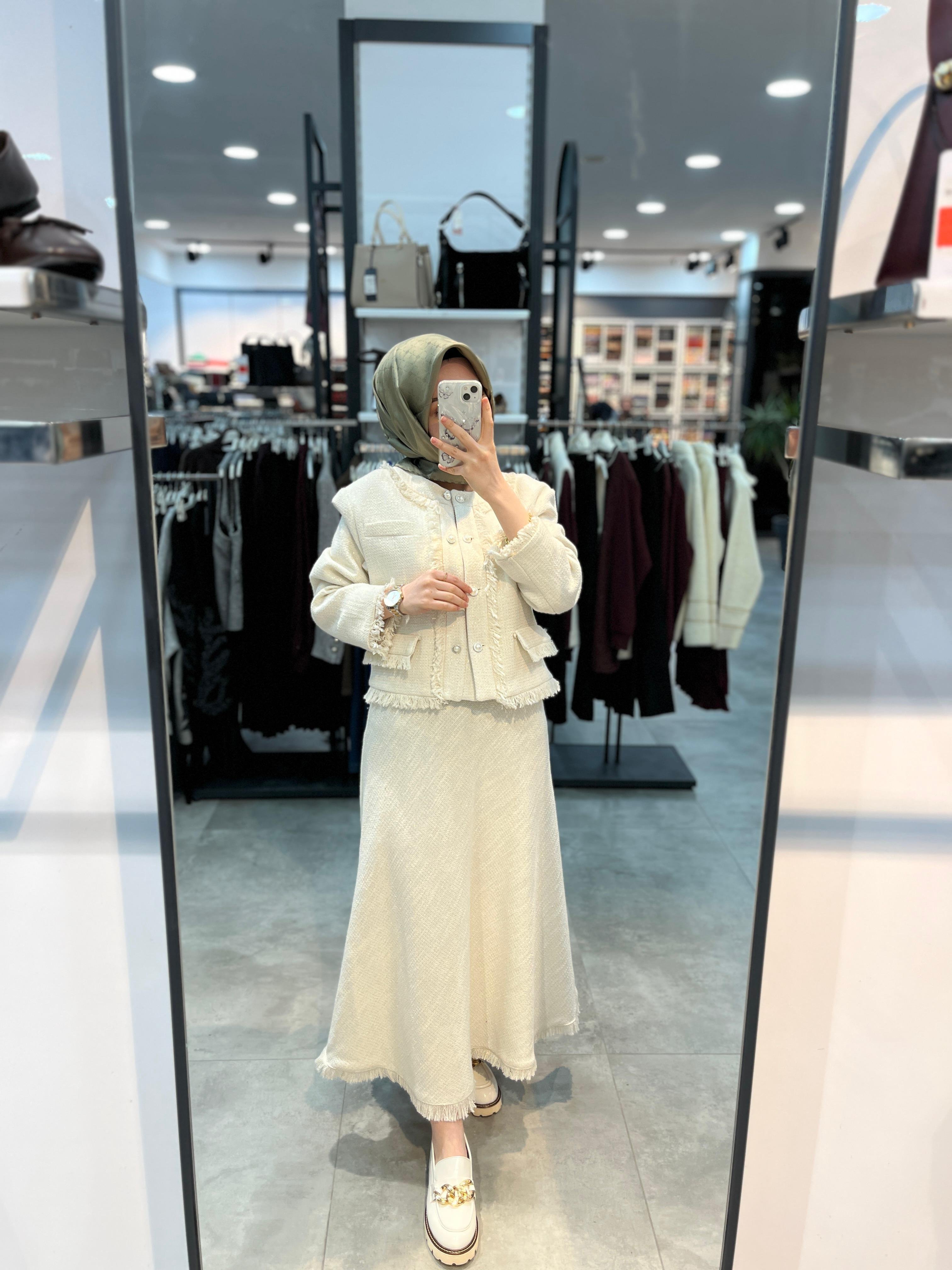 Matex Ceket Etek Chanel Takım - Ekru
