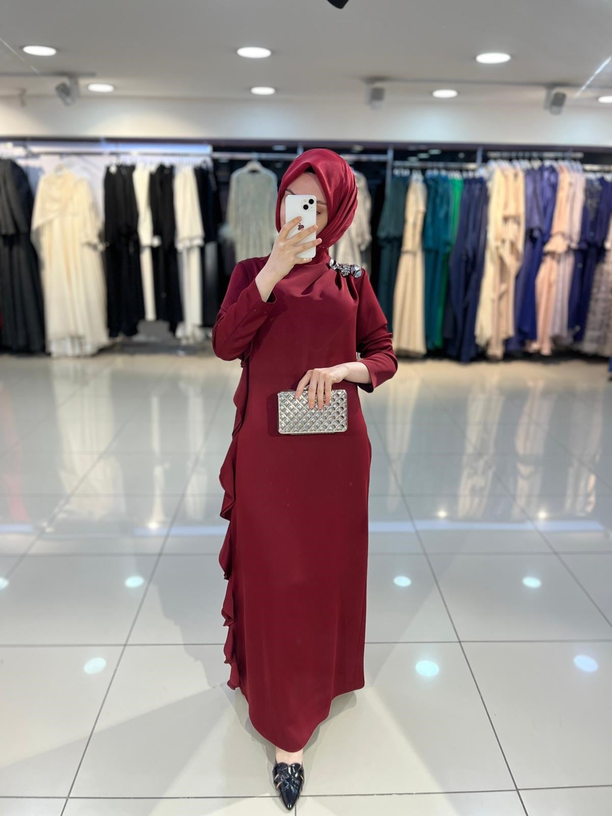 Matex Yanı Fırfır Detaylı Elbise - Bordo