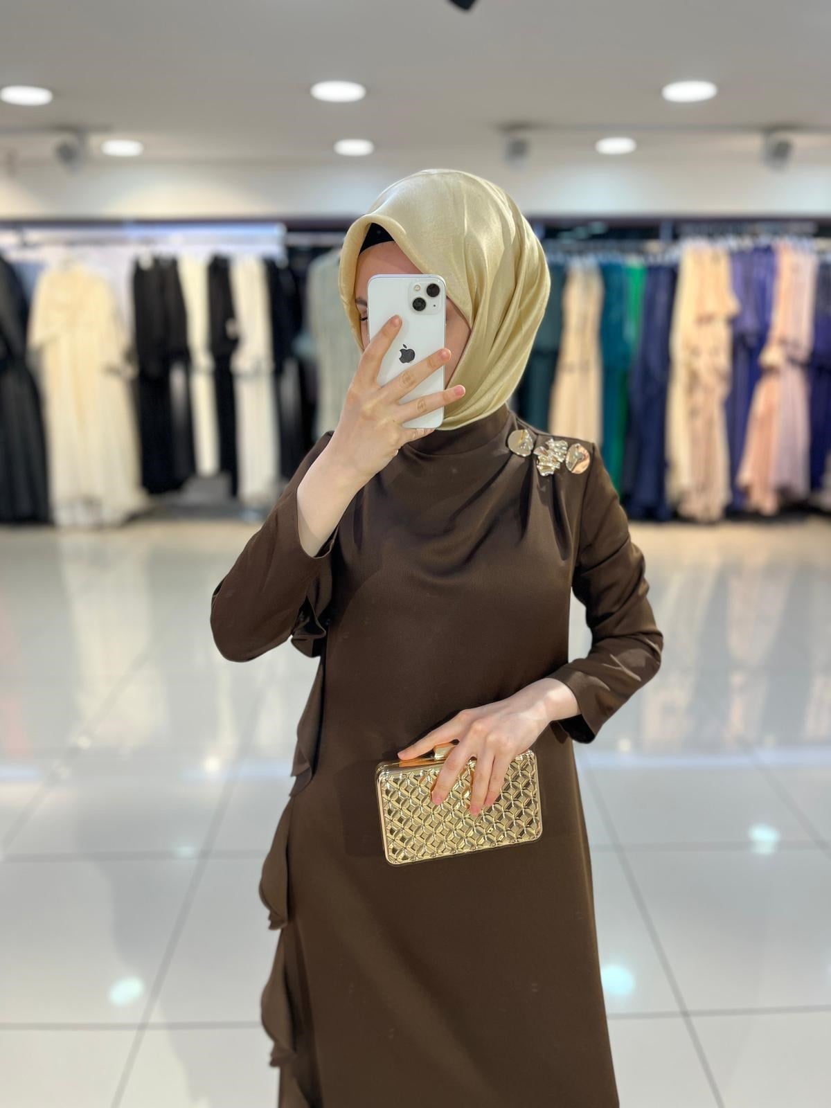 Matex Yanı Fırfır Detaylı Elbise - Kahve