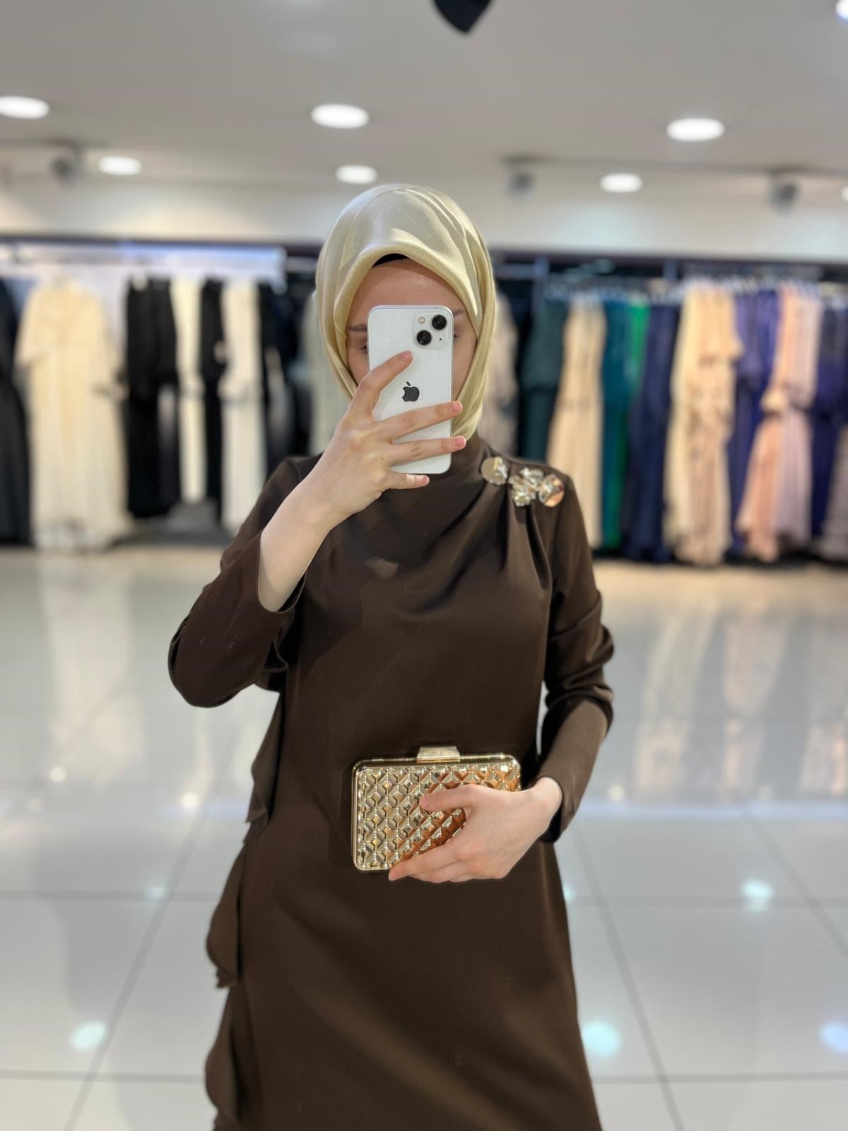 Matex Yanı Fırfır Detaylı Elbise - Kahve