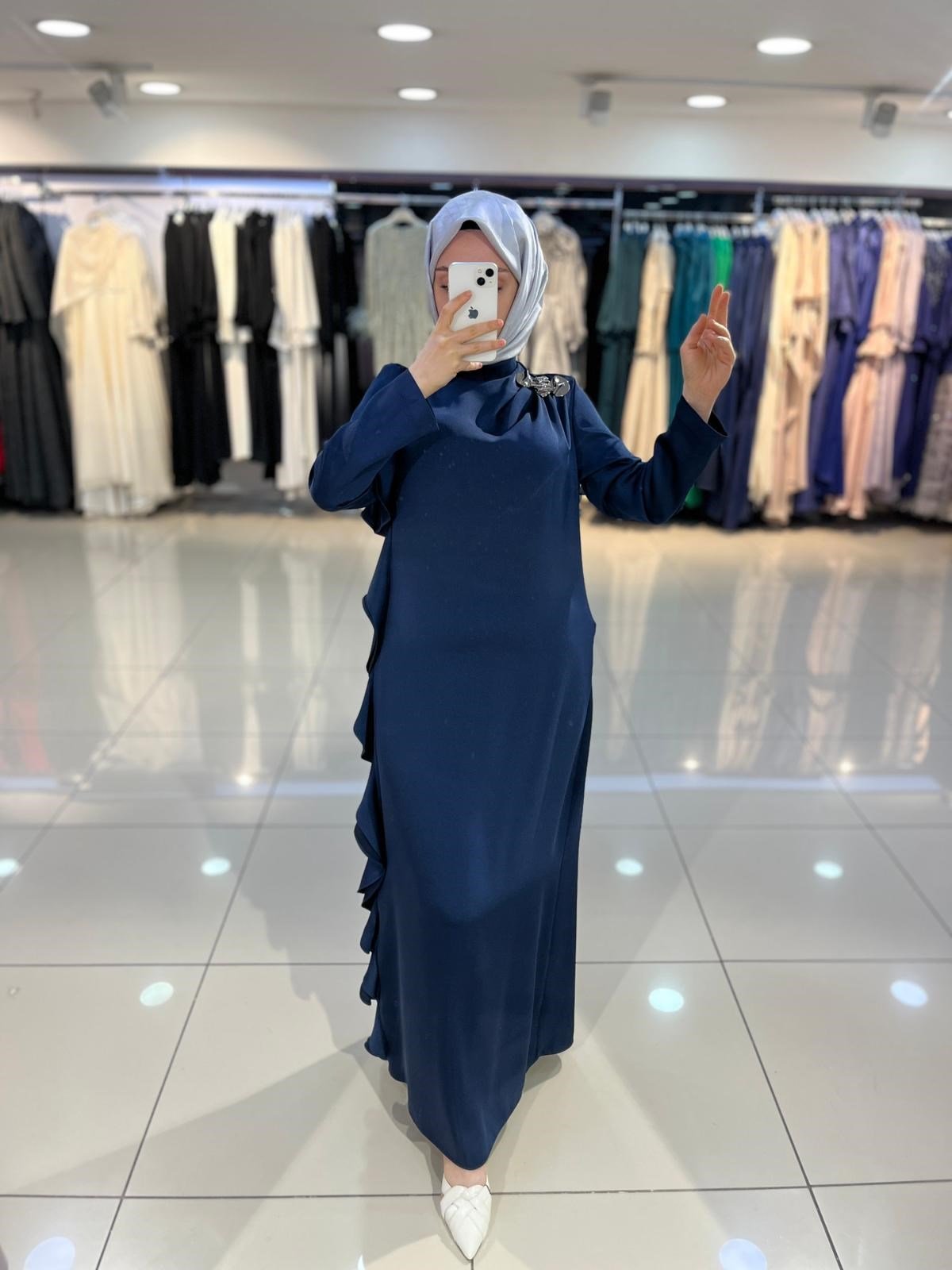 Matex Yanı Fırfır Detaylı Elbise - Lacivert