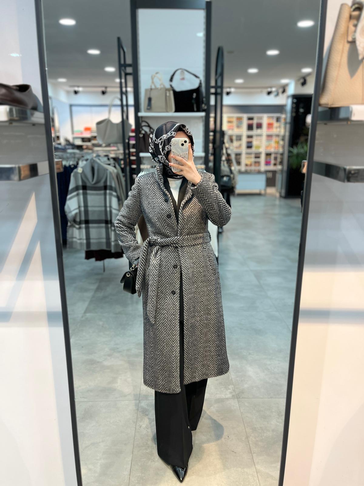 Matex Zigzag Desen Angora Kaban - Siyah