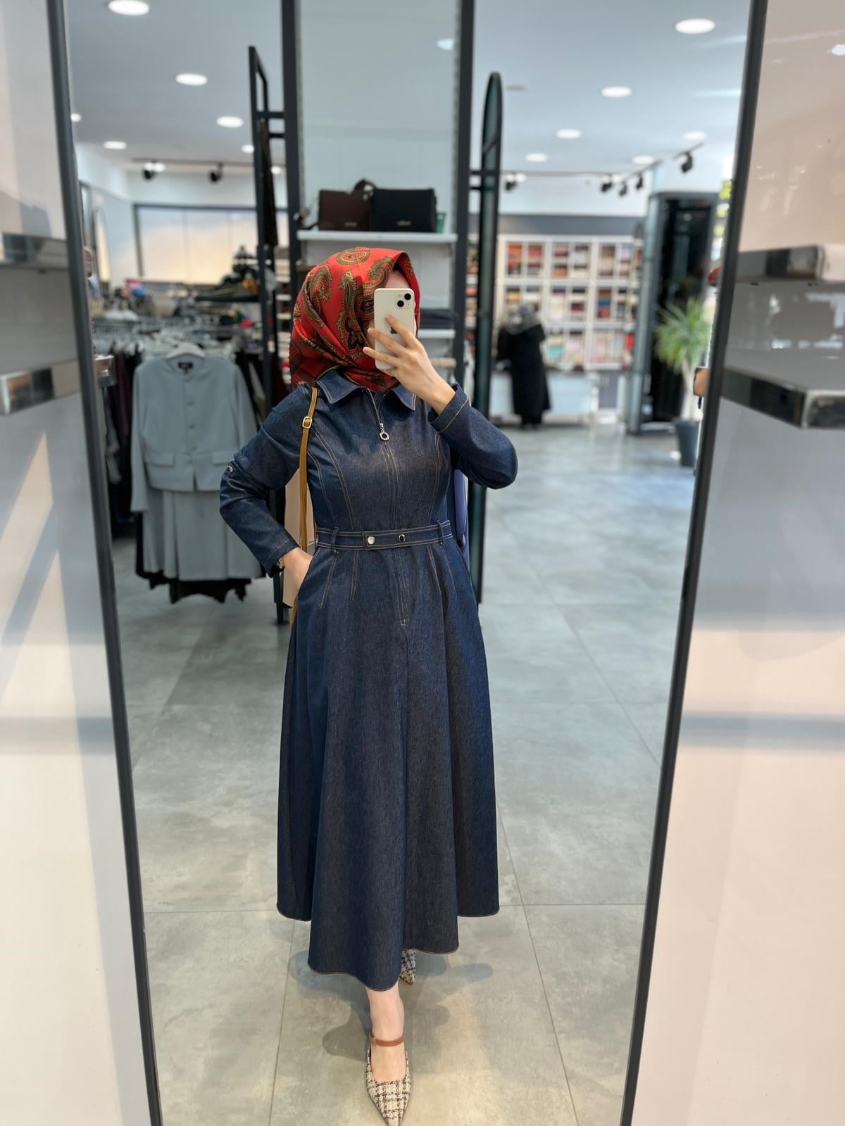 N Prive Dikiş Detaylı Kot Elbise - Lacivert