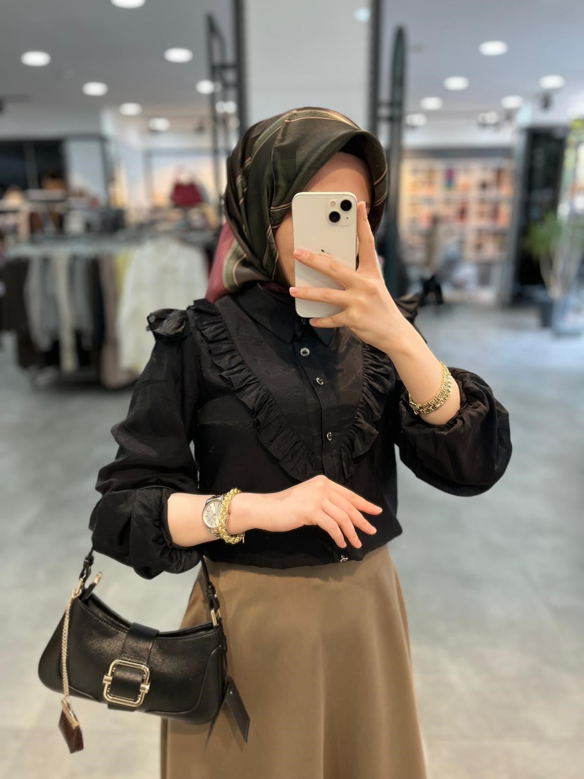 N Prive Düğme Detaylı İpek Tencel Gömlek - Siyah