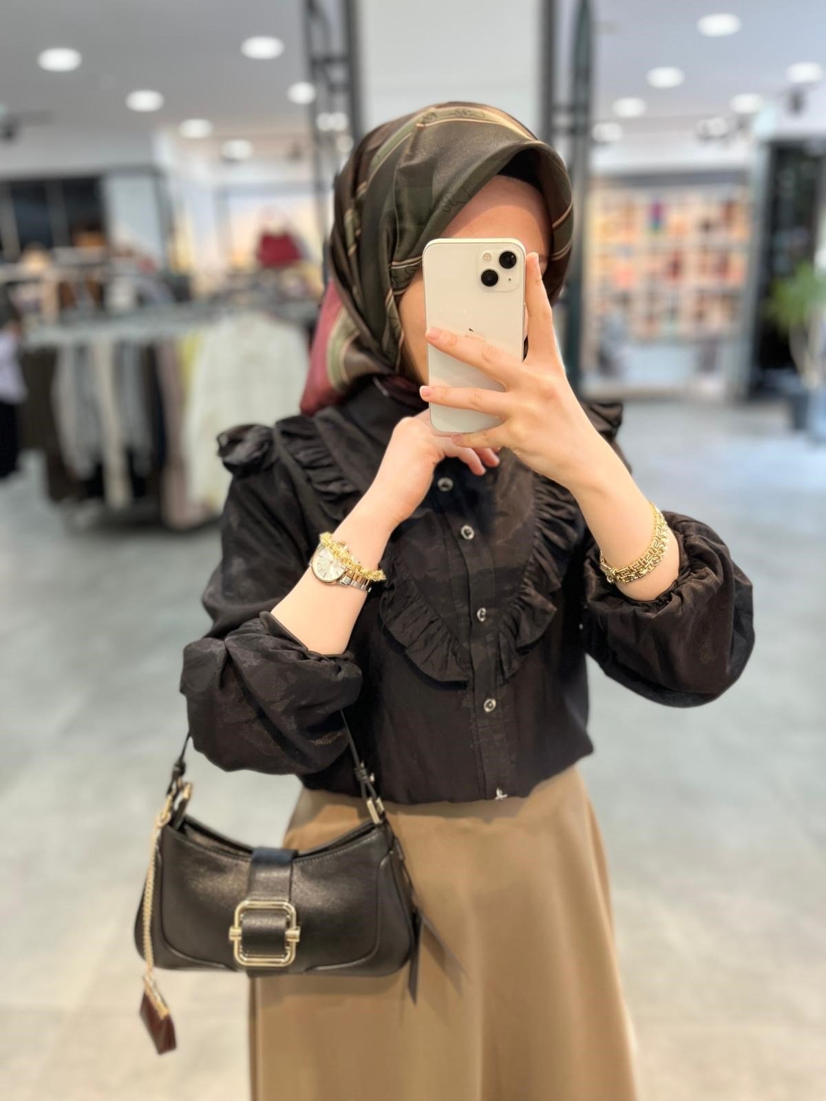 N Prive Düğme Detaylı İpek Tencel Gömlek - Siyah