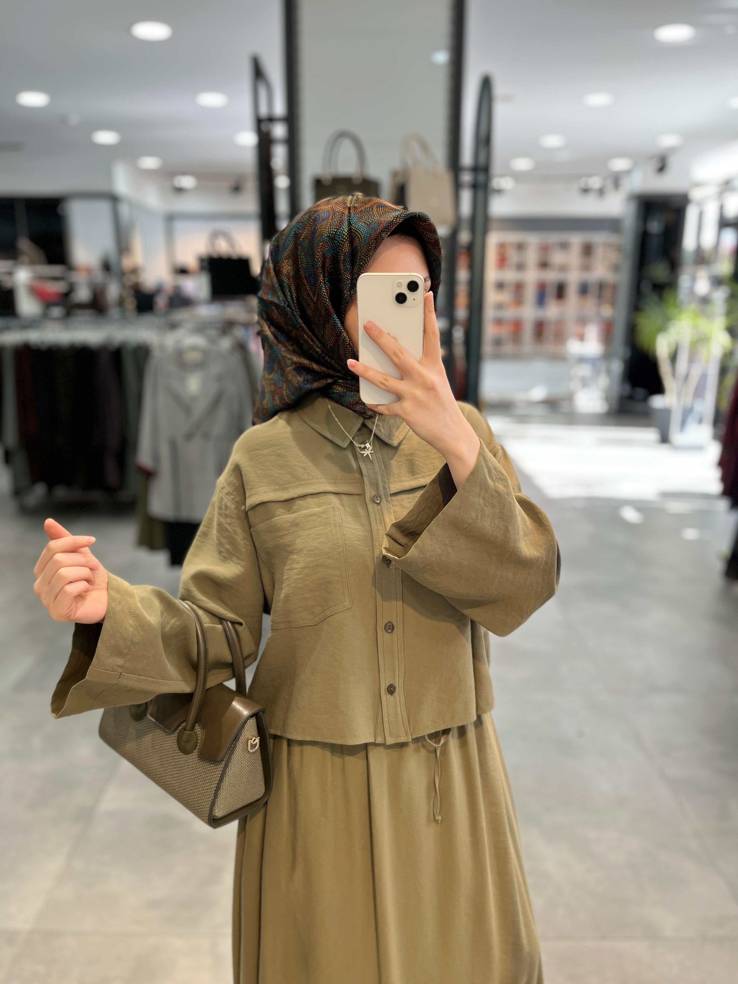 Nihan Aller Detaylı Modal Etek Gömlek Takım - Haki