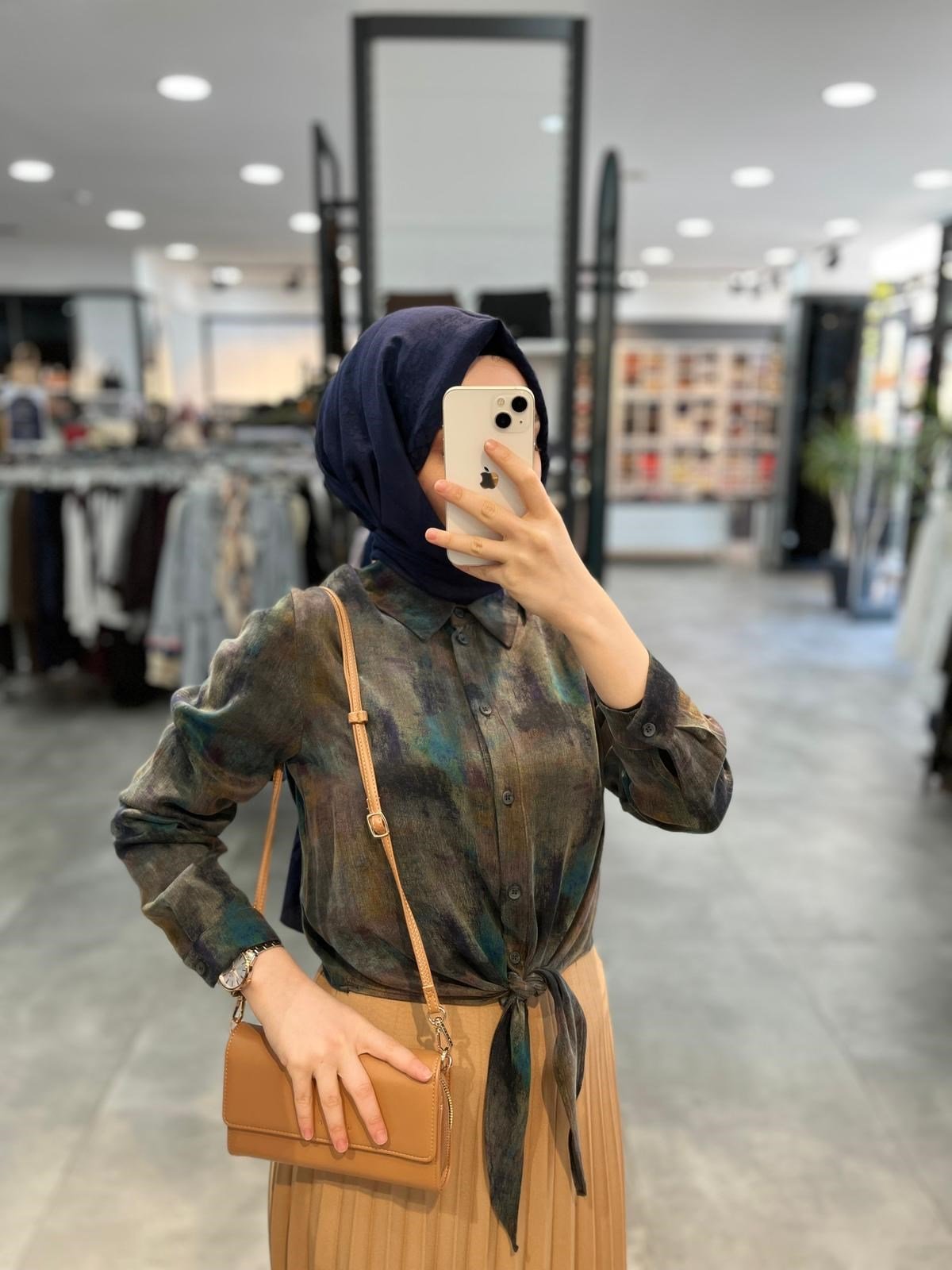 Nihan Bağlamalı Cupra Crop Gömlek - İndigo