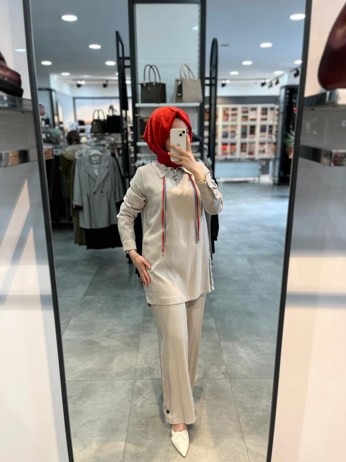Nihan Çift Bağcıklı Modal Pantolon Tunik Takım - Taş