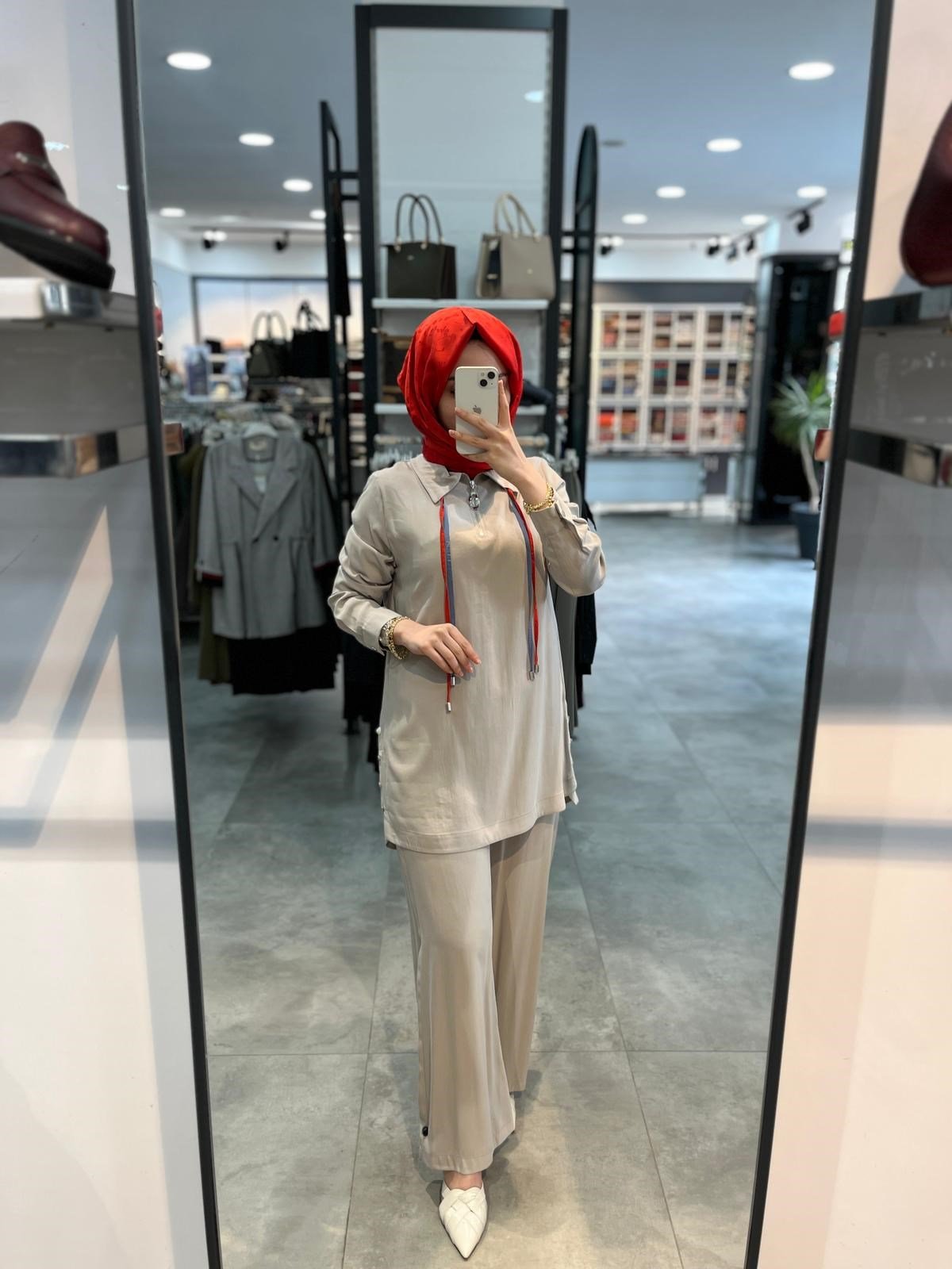 Nihan Çift Bağcıklı Modal Pantolon Tunik Takım - Taş