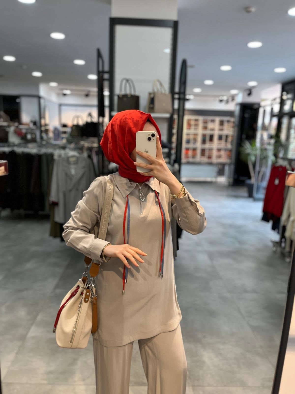 Nihan Çift Bağcıklı Modal Pantolon Tunik Takım - Taş