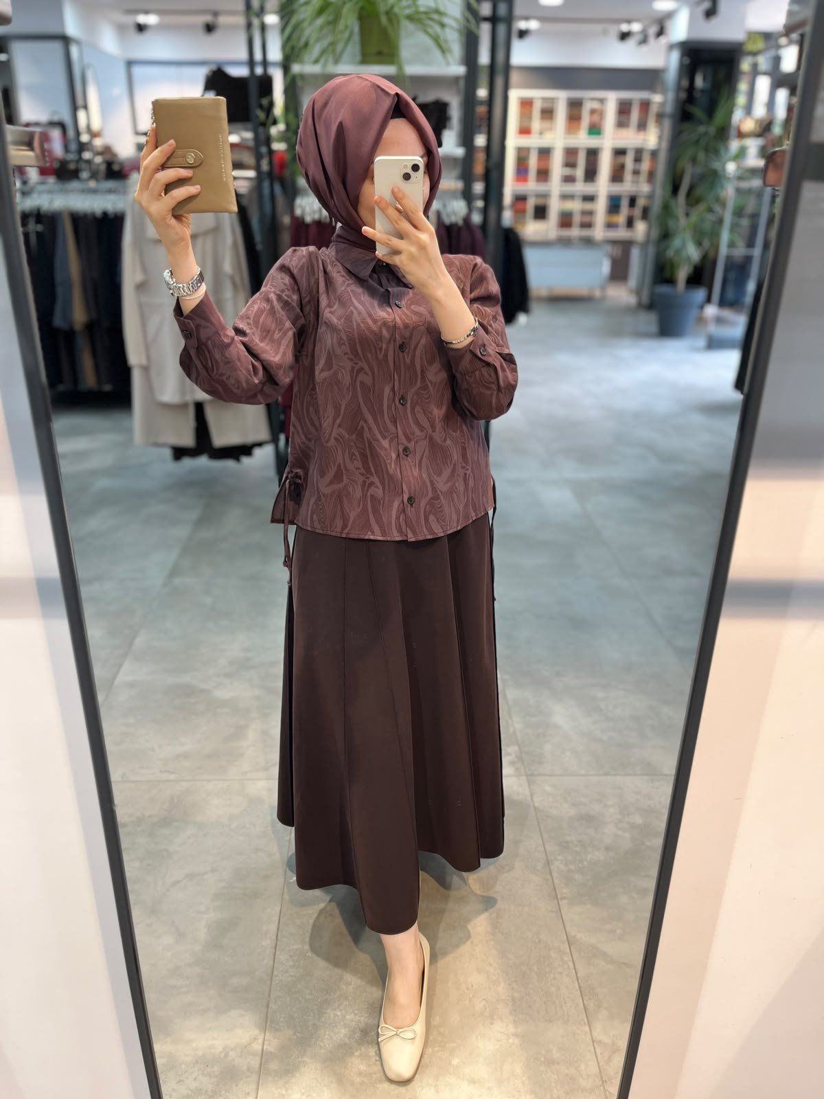 Nihan Desenli Modal Takım - Mürdüm