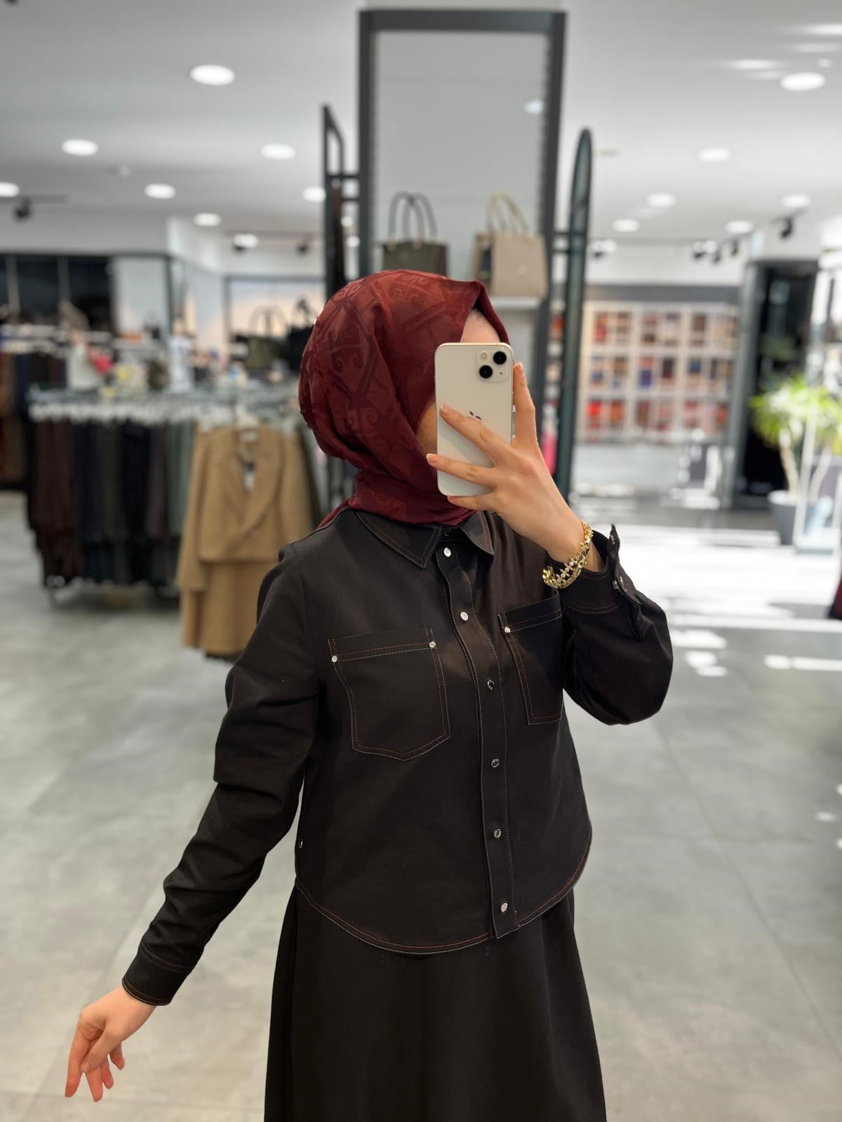 Nihan Dikiş Detaylı Kanvas Etek Gömlek Takım - Siyah