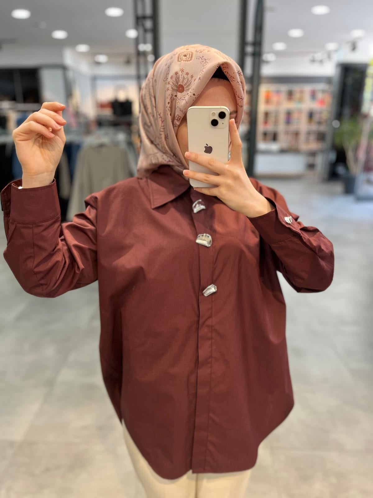 Nihan Düğme Detaylı Pamuk Tunik - Mürdüm