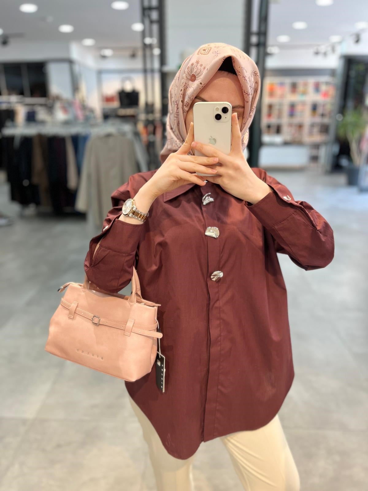 Nihan Düğme Detaylı Pamuk Tunik - Mürdüm