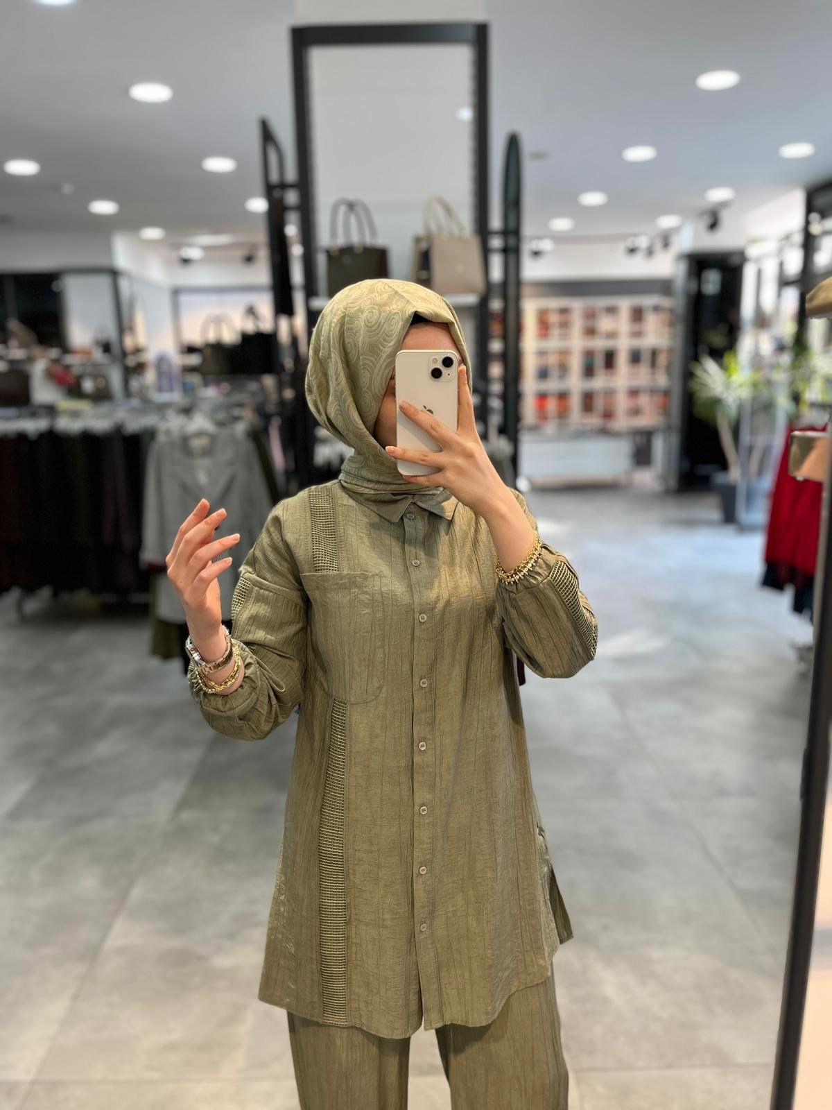 Nihan File Ve Taş Aksesuarlı Rayon Pantolon Tunik Takım - Haki