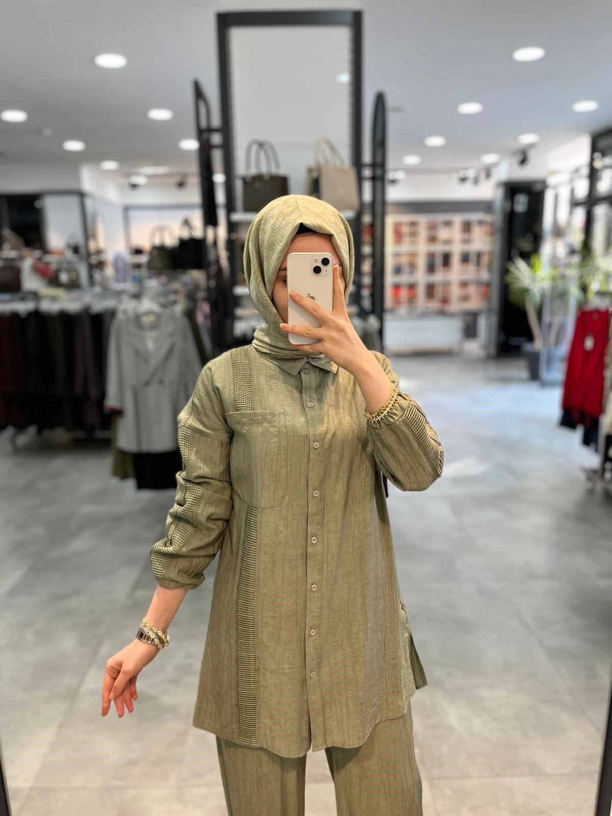 Nihan File Ve Taş Aksesuarlı Rayon Pantolon Tunik Takım - Haki