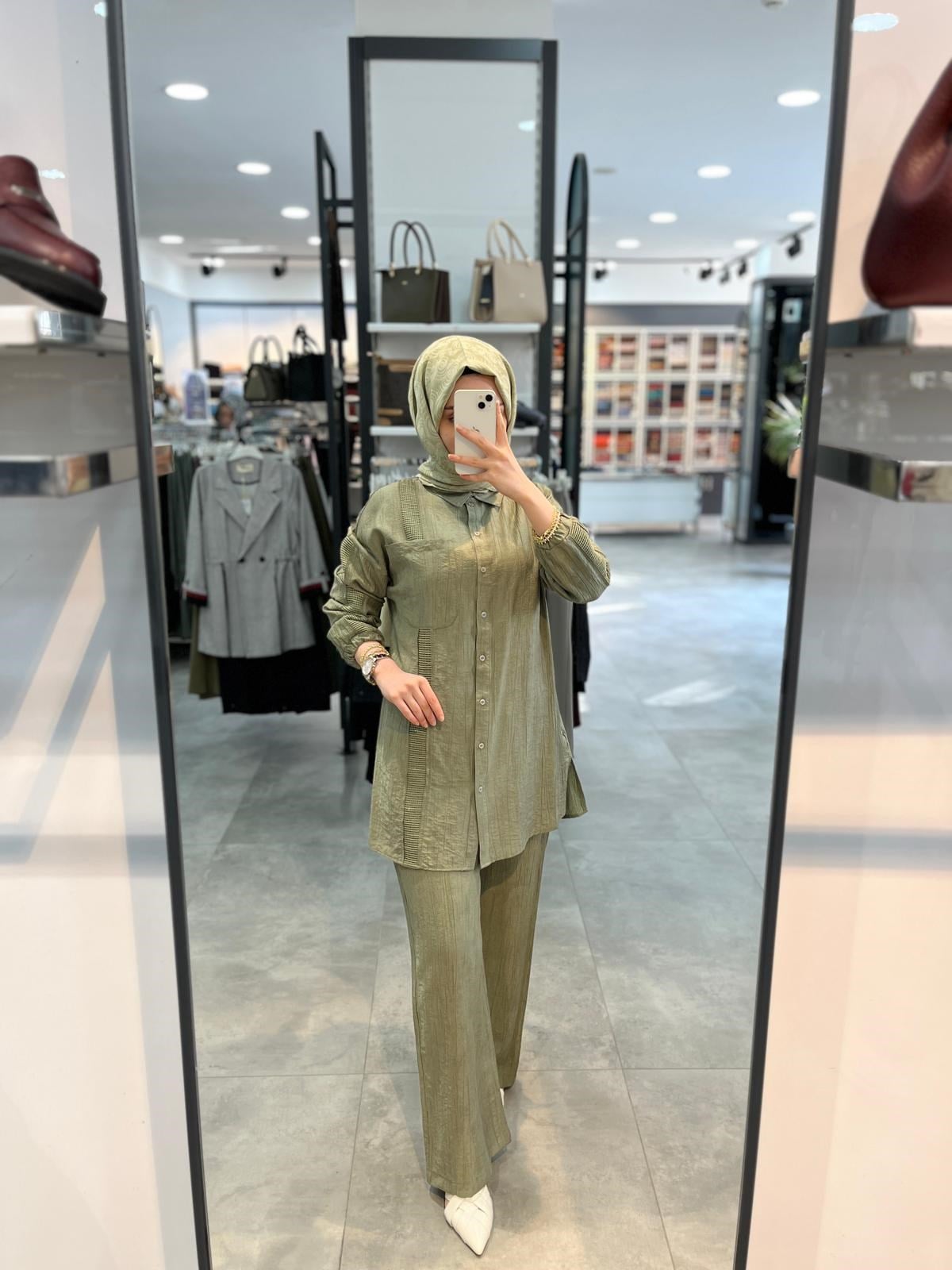 Nihan File Ve Taş Aksesuarlı Rayon Pantolon Tunik Takım - Haki