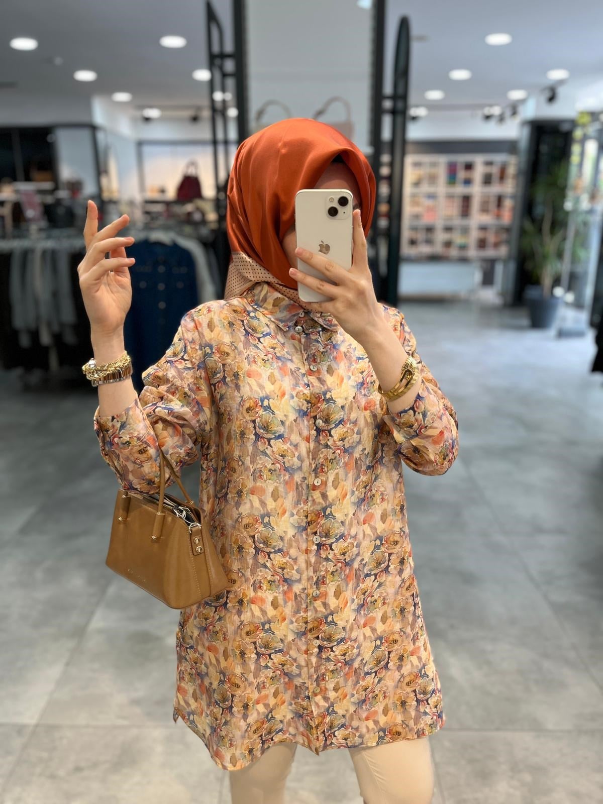 Nihan Gömlek Yaka Desenli Tunik - Somon