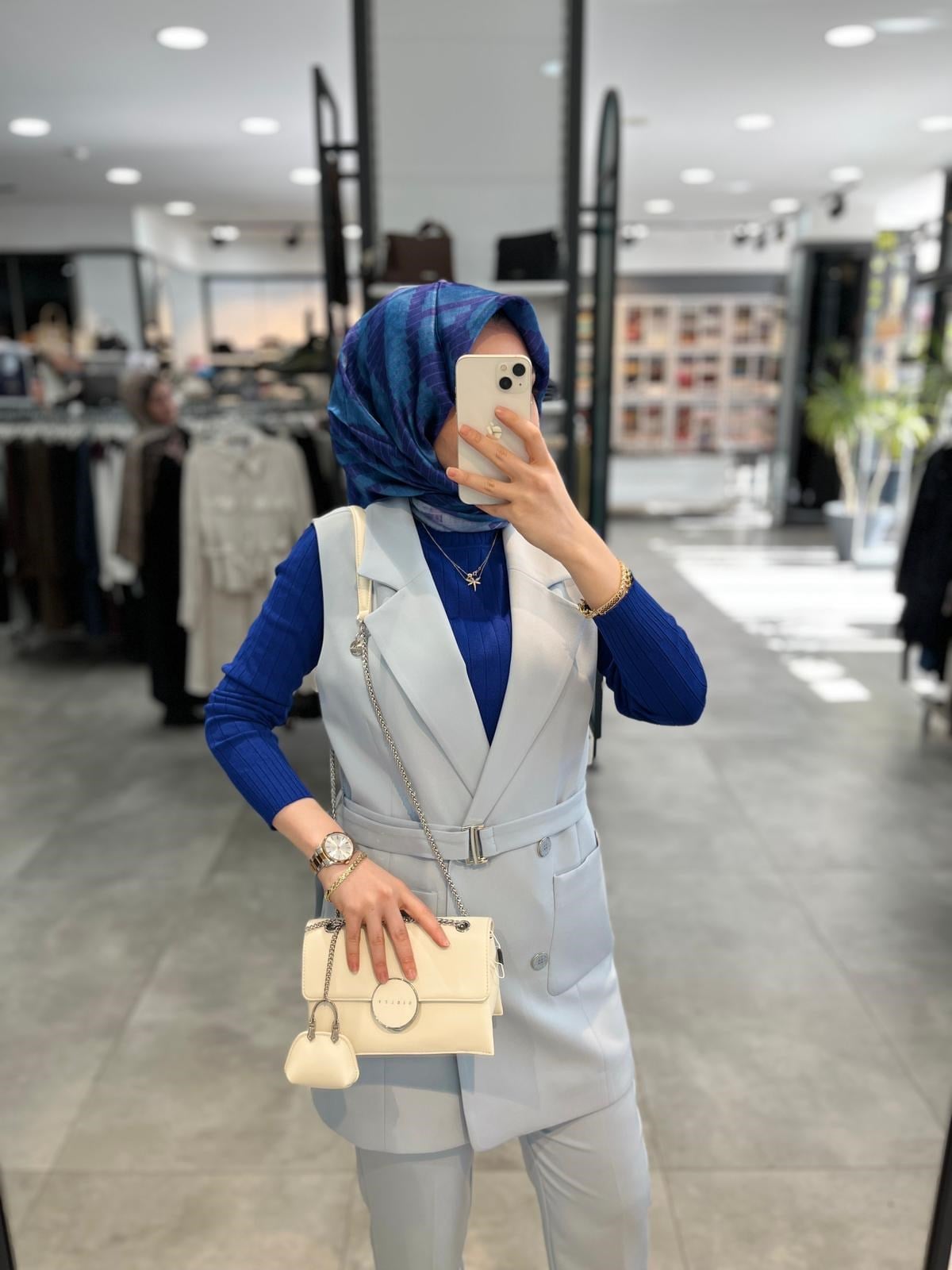 Nihan Kuşaklı Blazer Yelek - Açık Mavi