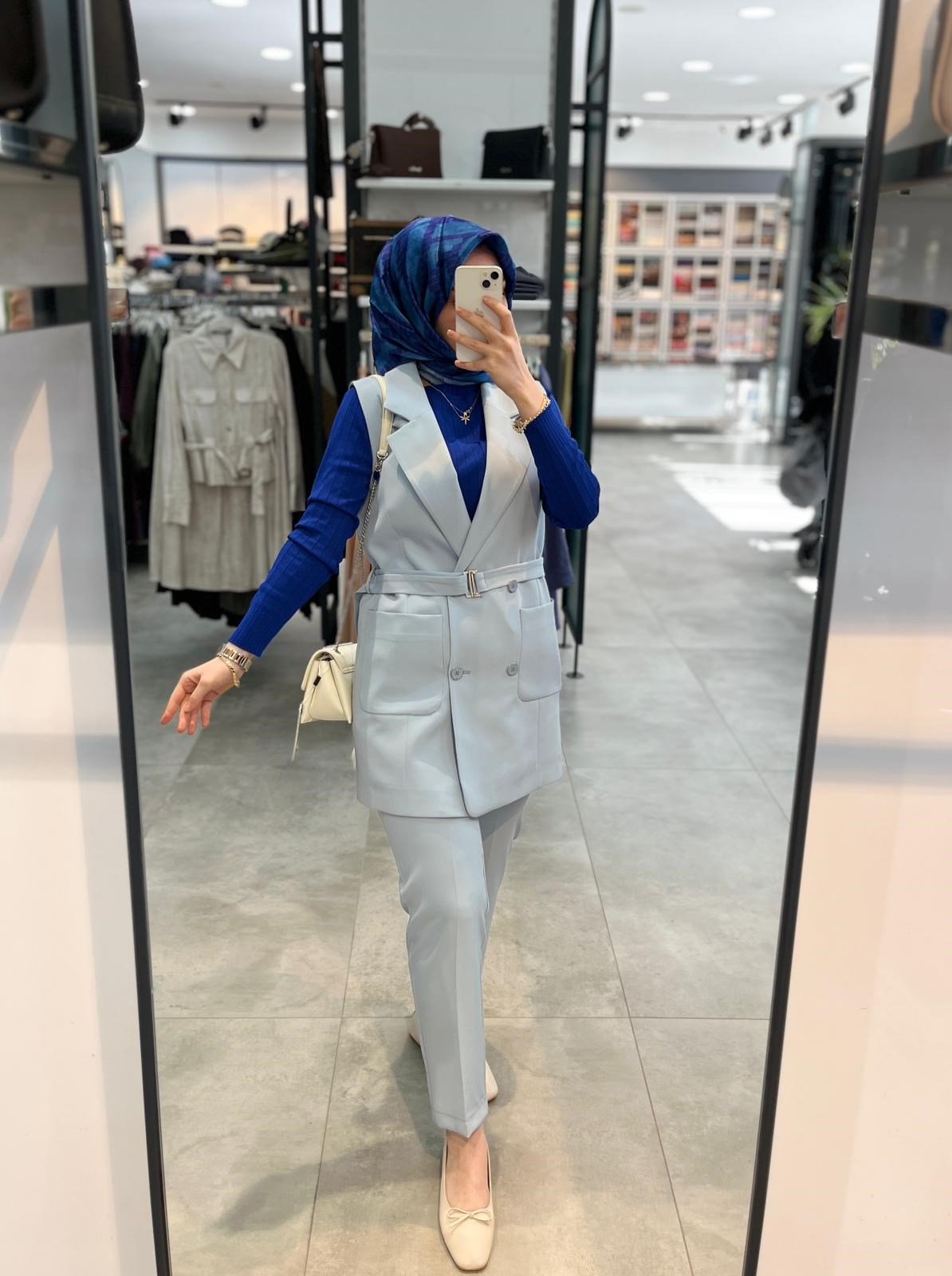 Nihan Kuşaklı Blazer Yelek - Açık Mavi