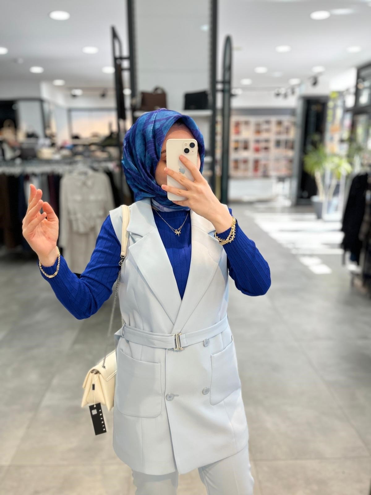Nihan Kuşaklı Blazer Yelek - Açık Mavi