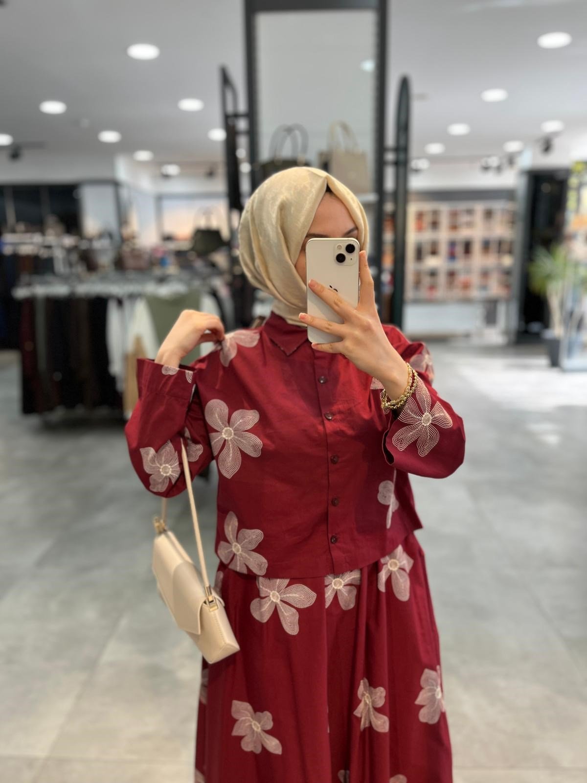 Nihan Nakışlı Pamuk Crop Gömlek - Bordo