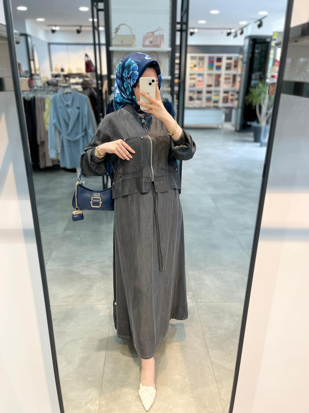 Nihan Tencel Bomber Ceketli Etekli Takım - Füme