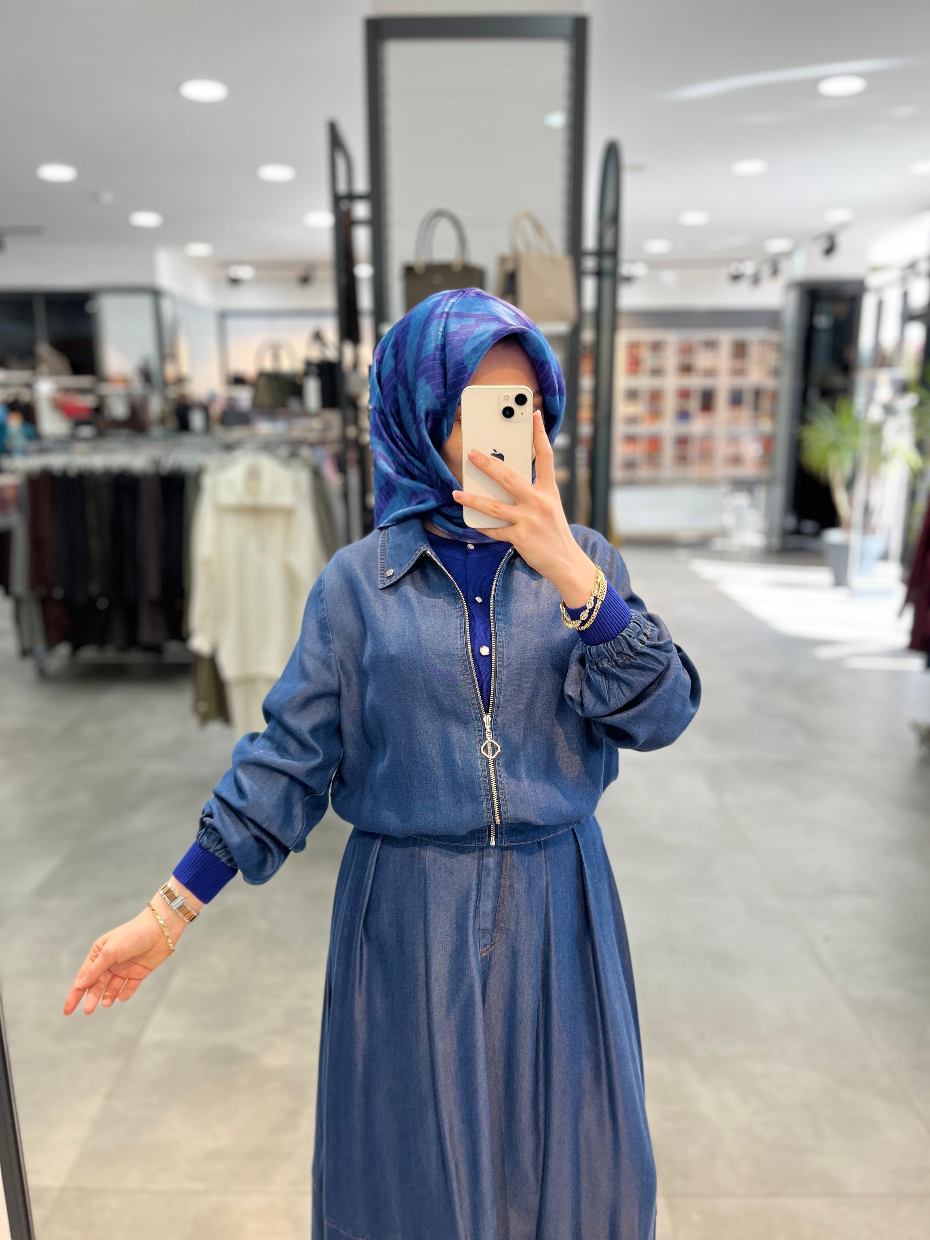 Nihan Tencel Etek Ceket Takım - İndigo