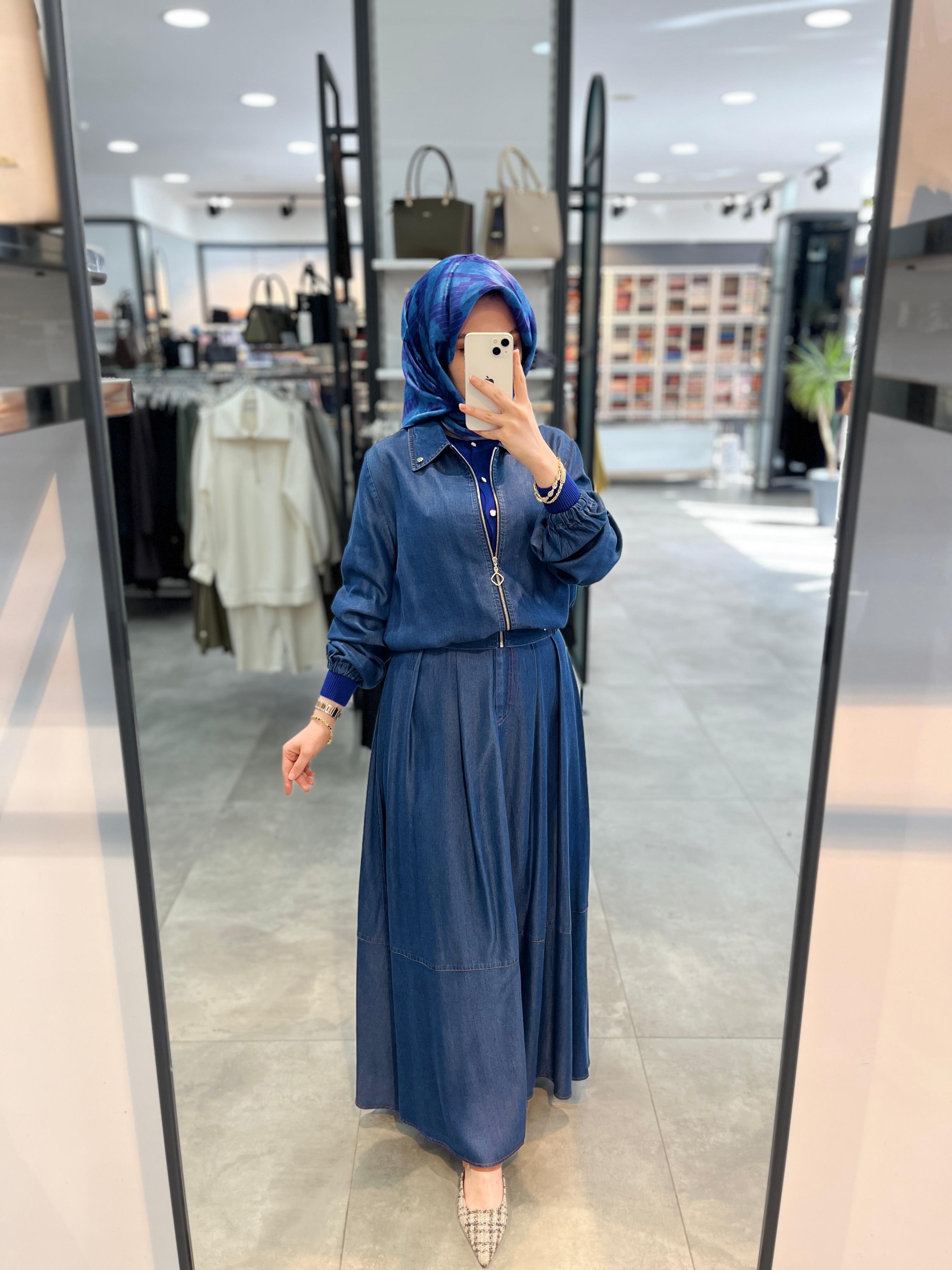 Nihan Tencel Etek Ceket Takım - İndigo