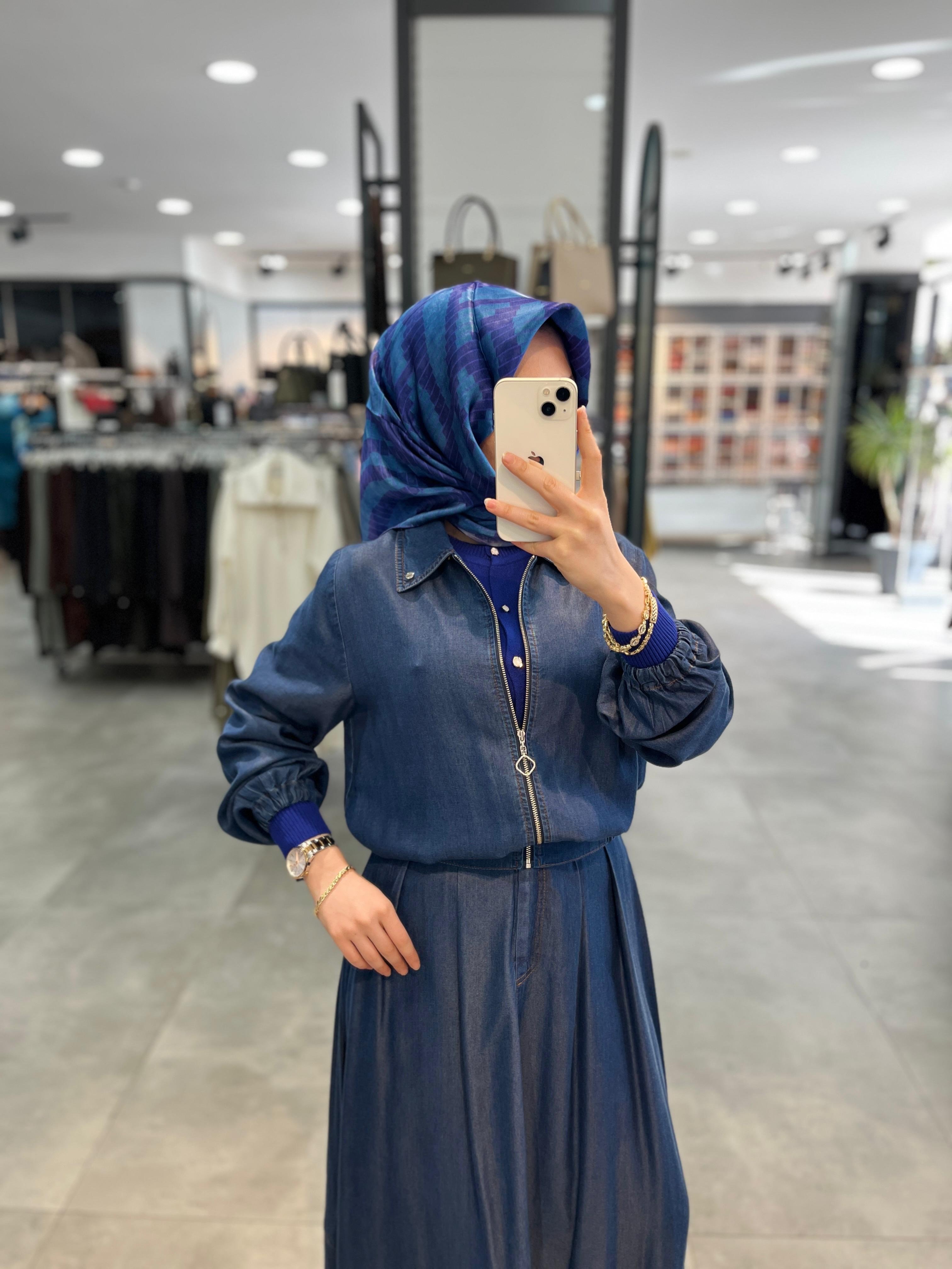 Nihan Tencel Etek Ceket Takım - İndigo