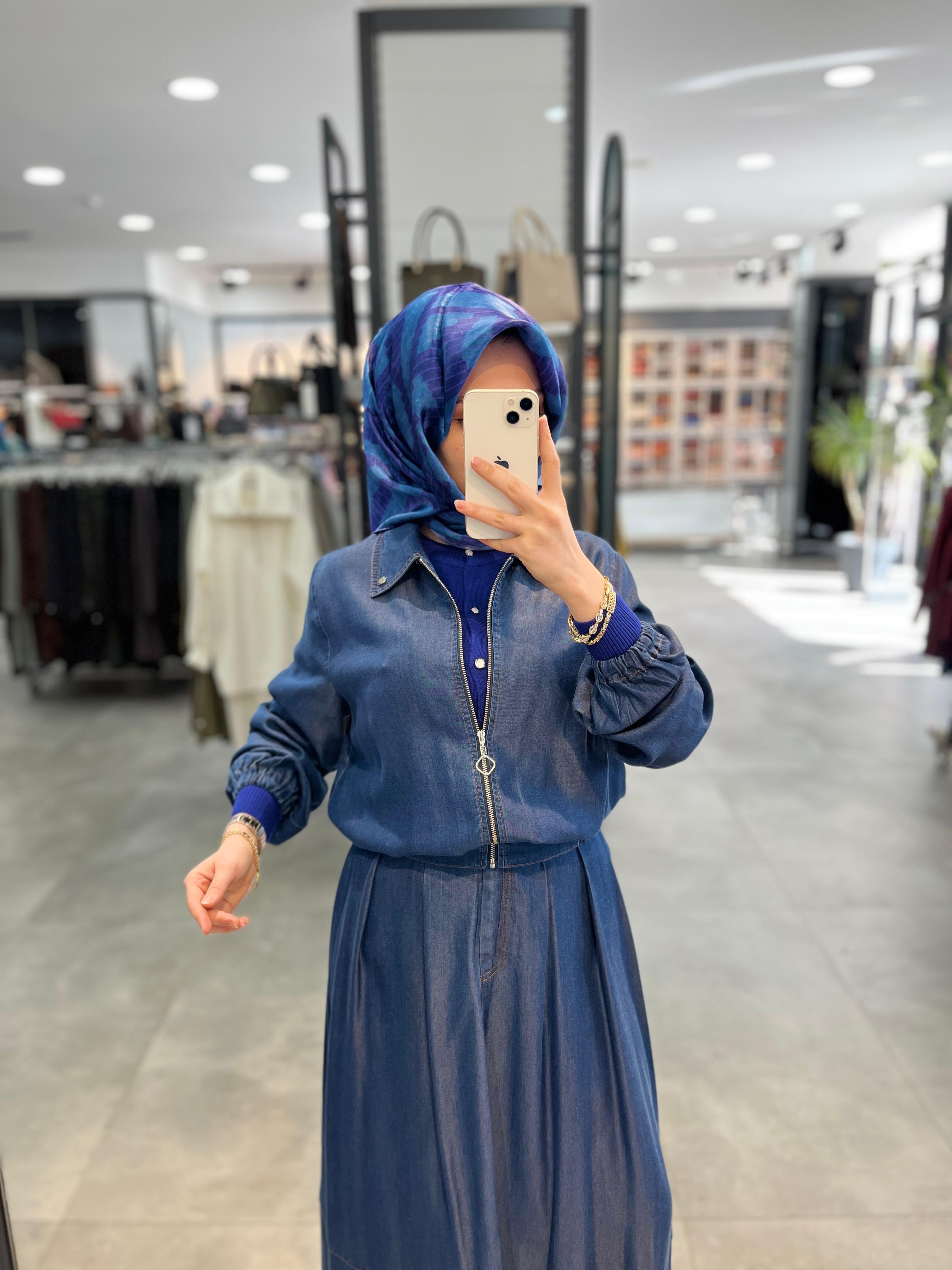 Nihan Tencel Etek Ceket Takım - İndigo