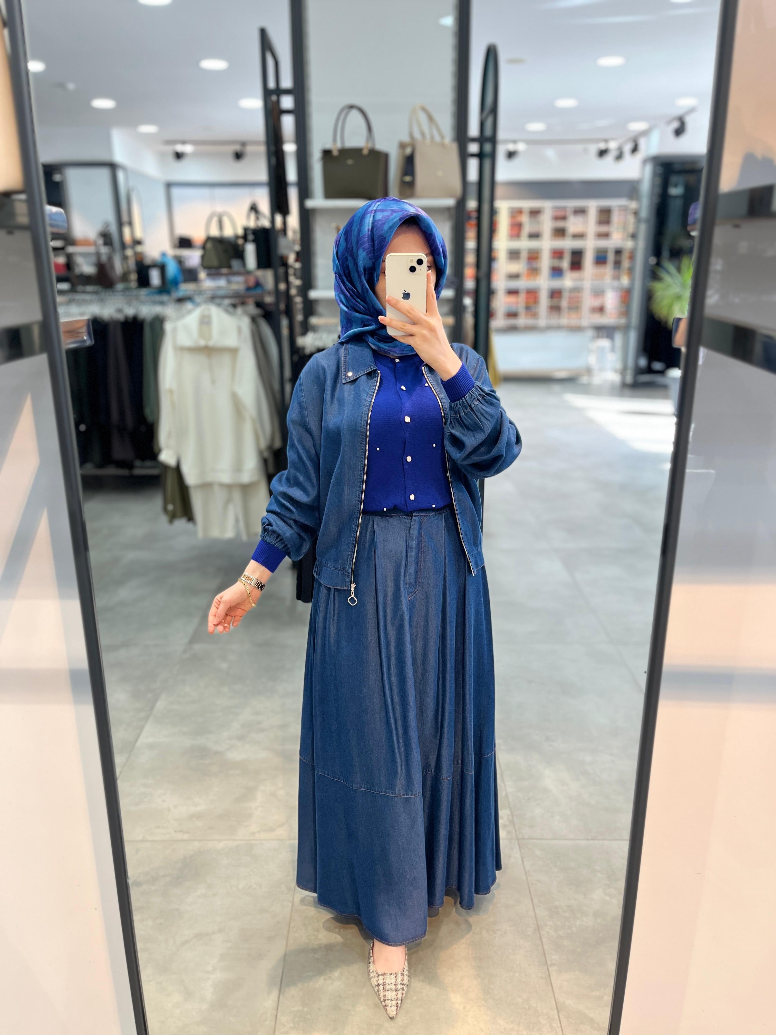 Nihan Tencel Etek Ceket Takım - İndigo