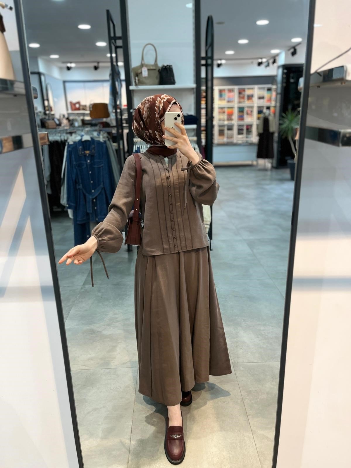 Nihan Tencel Etek Gömlek Takım - Kahve