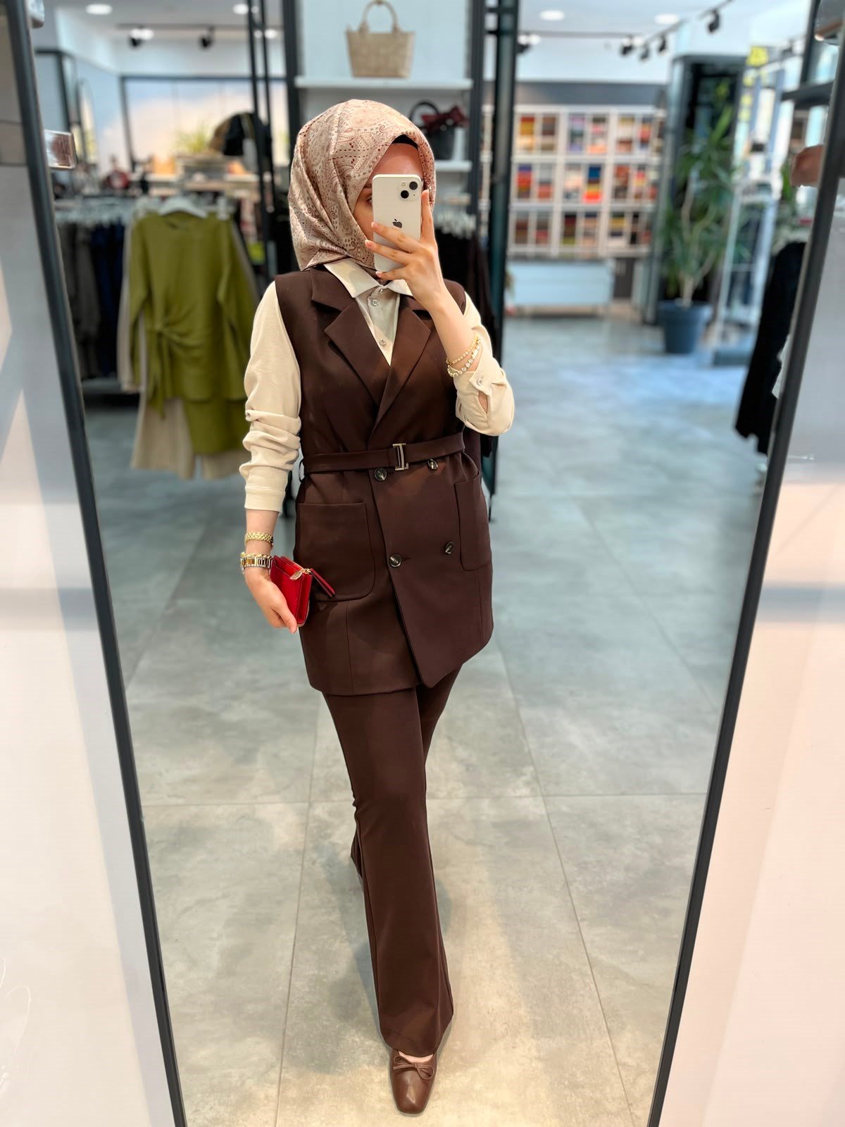 Nihan Torba Kesit Hafif Dar Blazer Yelek - Kahve