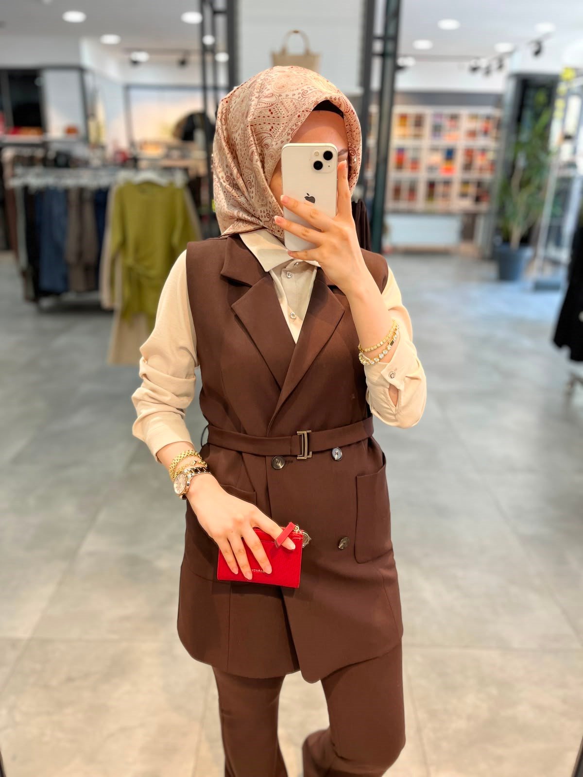 Nihan Torba Kesit Hafif Dar Blazer Yelek - Kahve