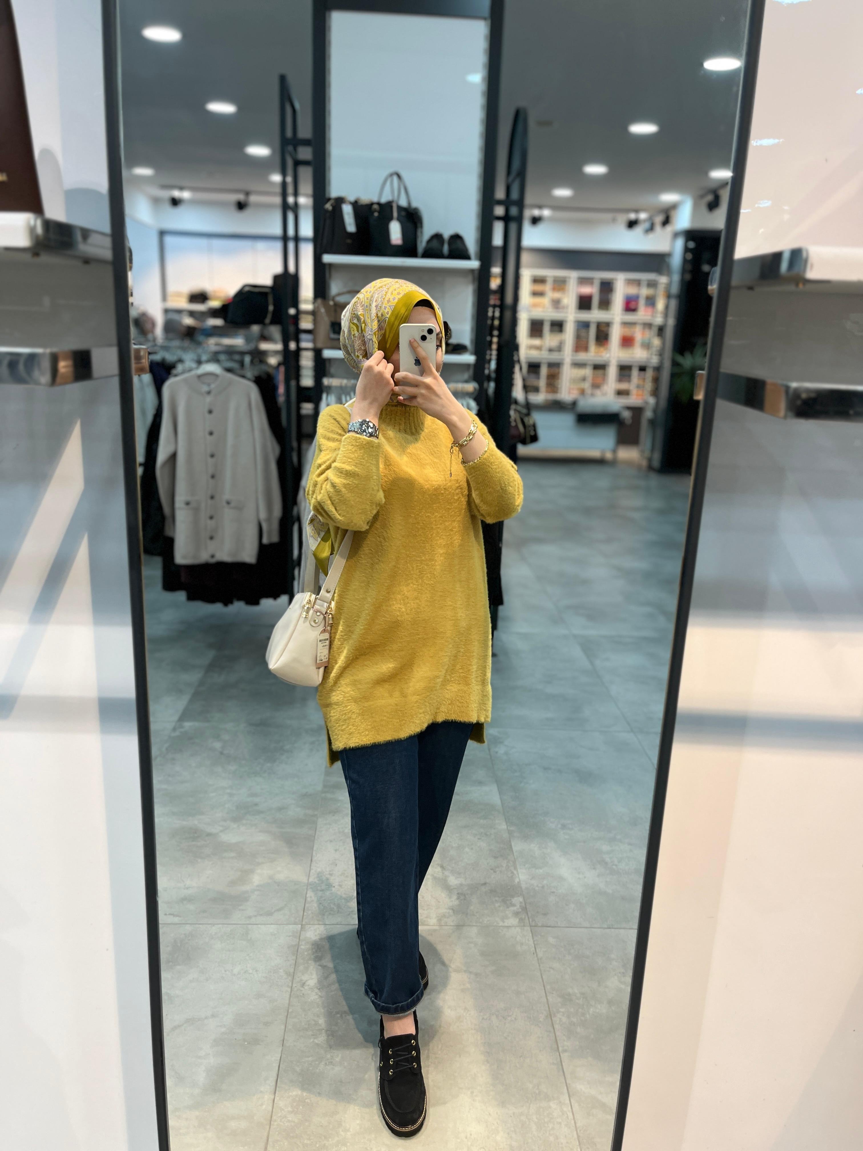 Nuss Dik Yaka Angora Tunik - Hardal