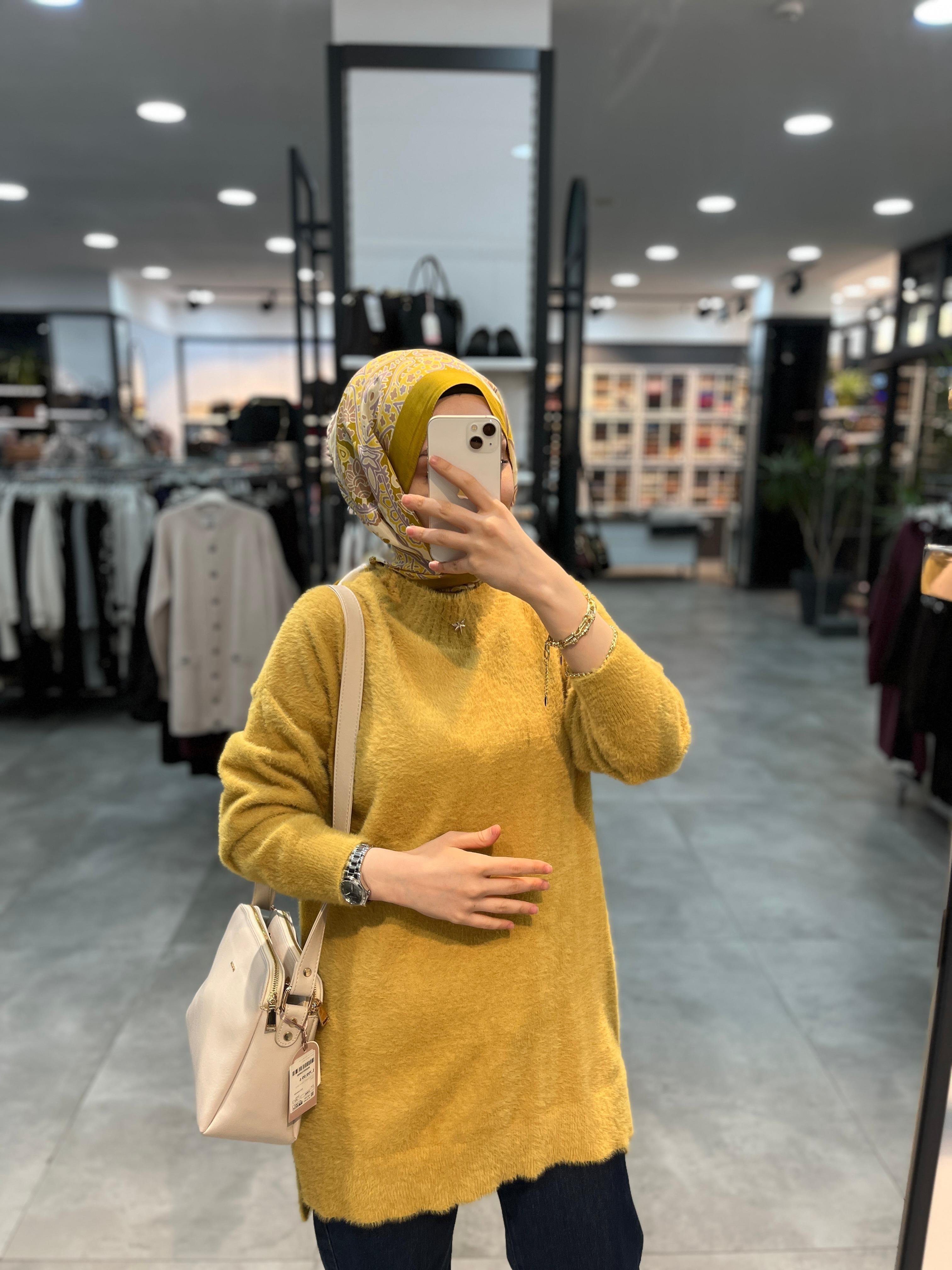 Nuss Dik Yaka Angora Tunik - Hardal