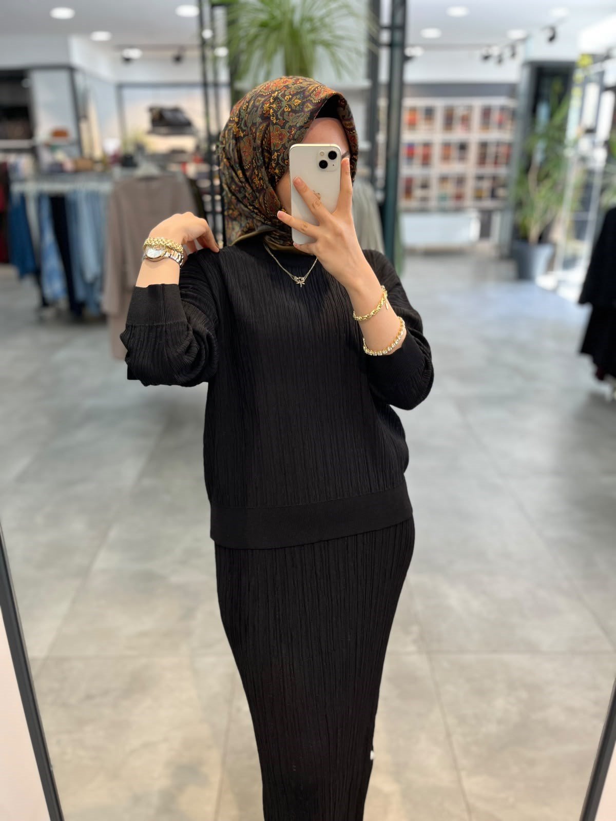 Nuss Fitilli Bluz Etek Takım - Siyah