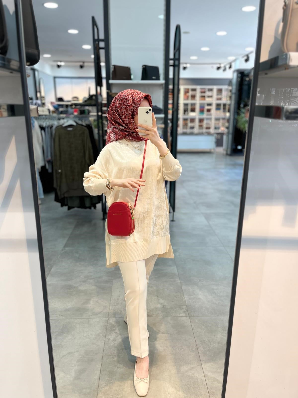 Nuss Ribanalı Jakar Tunik - Krem