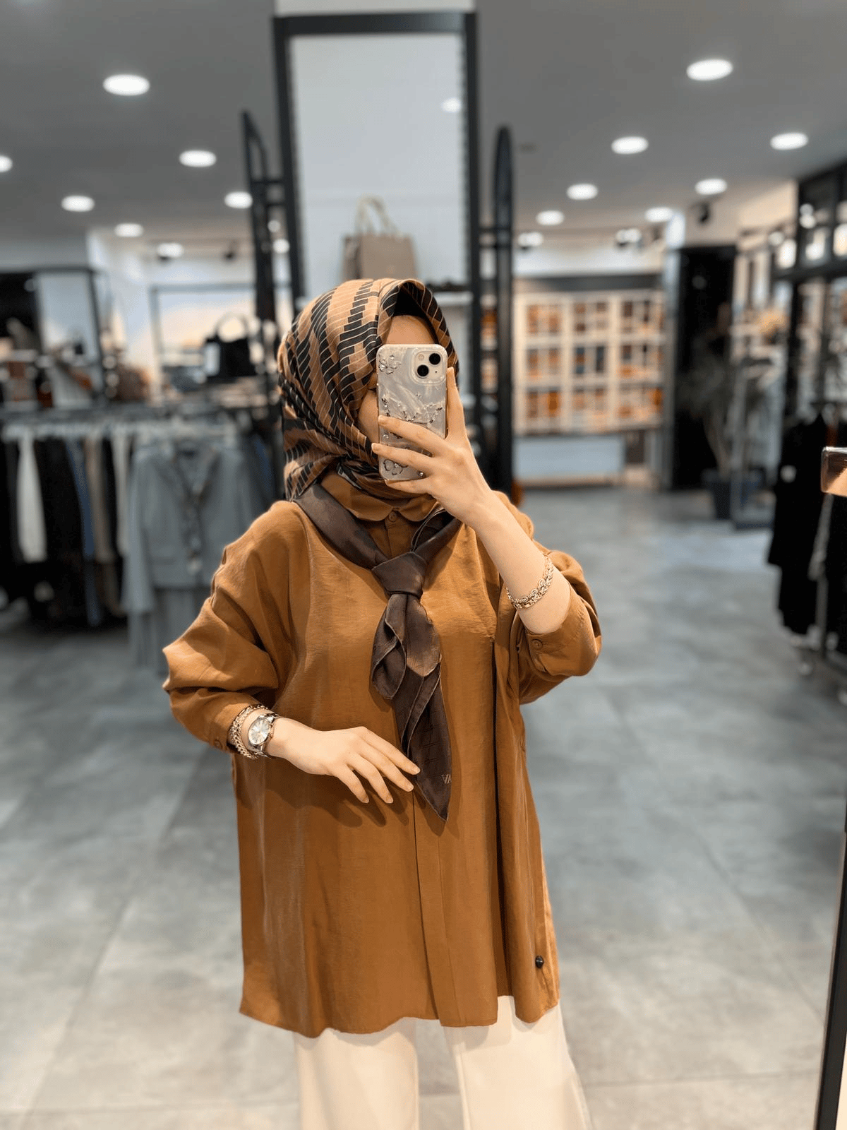 Nuss Triko Düşük Kol Basic Gömlek - Taba