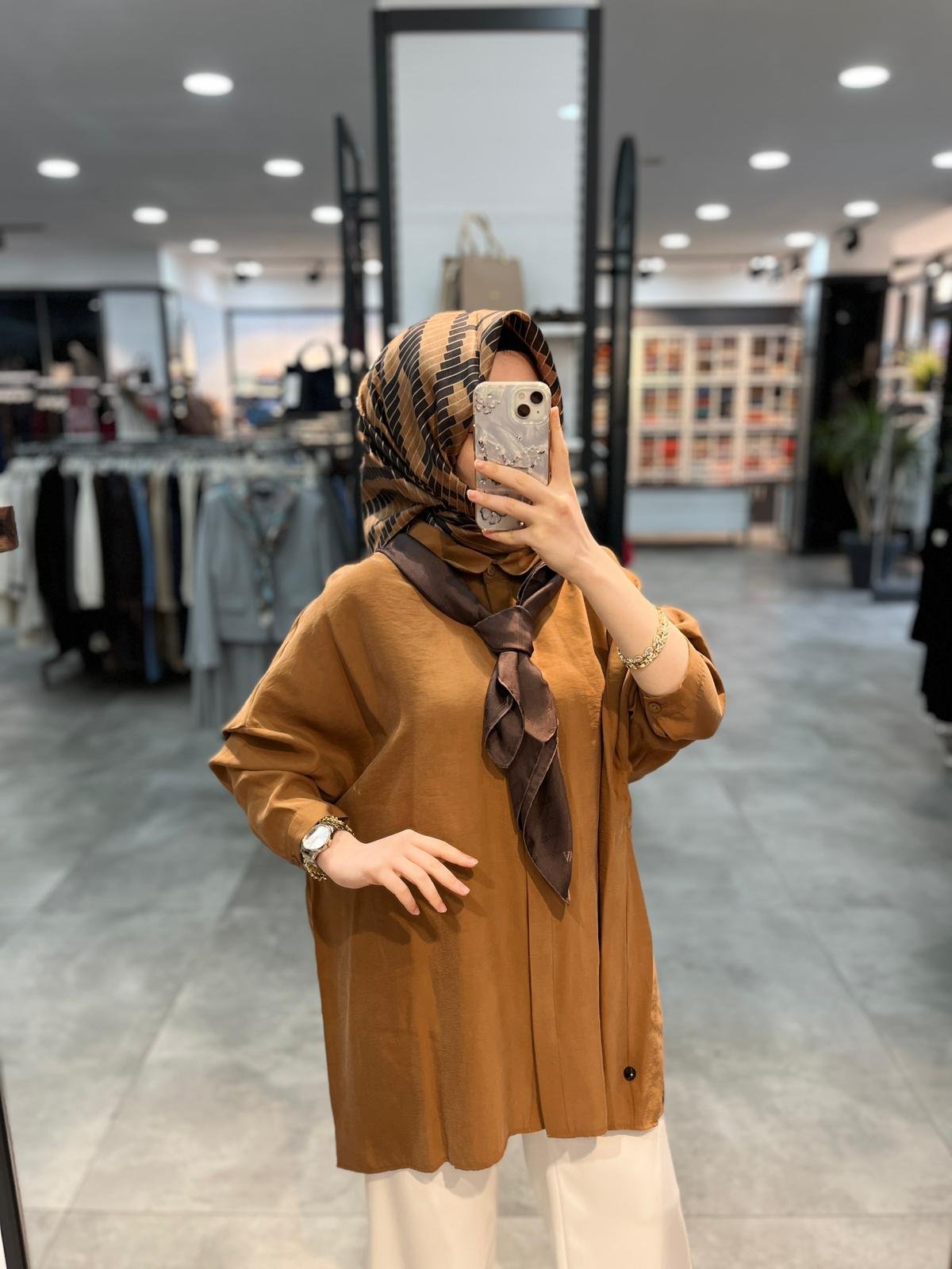 Nuss Triko Düşük Kol Basic Gömlek - Taba